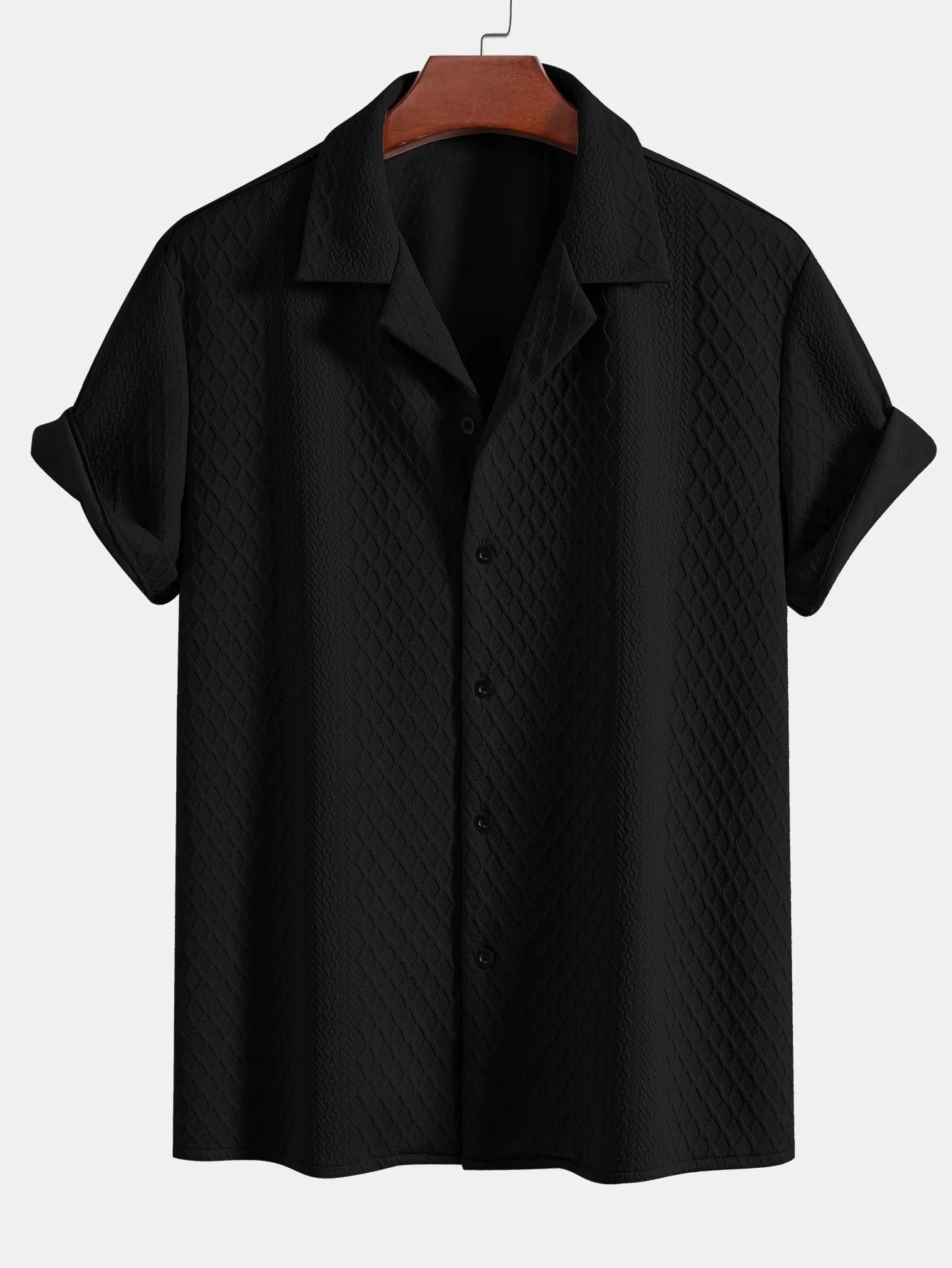 Rhombus Geometrisches Jacquard Texturiertes Kubanisches Hemd - Image 3