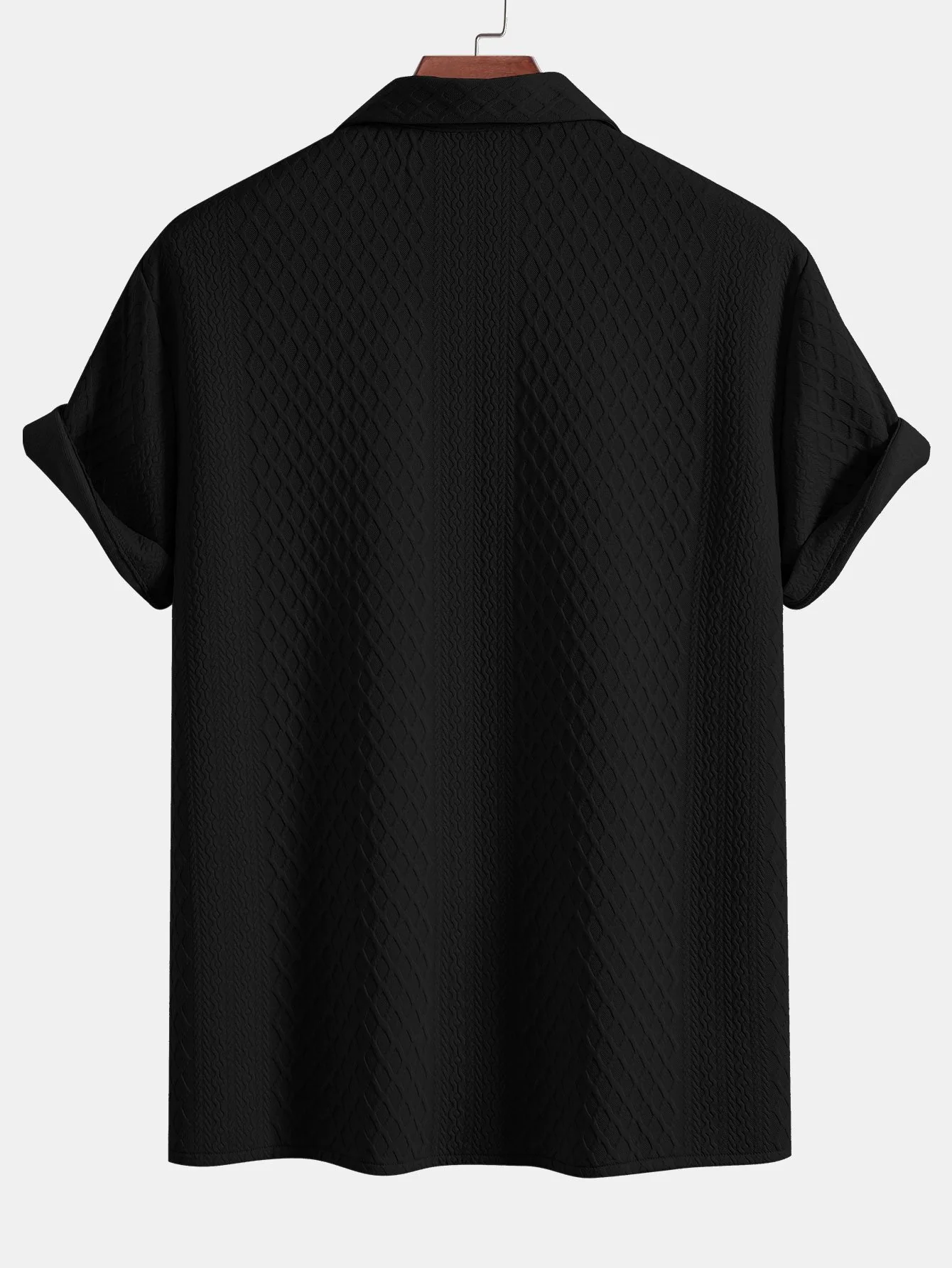 Rhombus Geometrisches Jacquard Texturiertes Kubanisches Hemd - Image 4