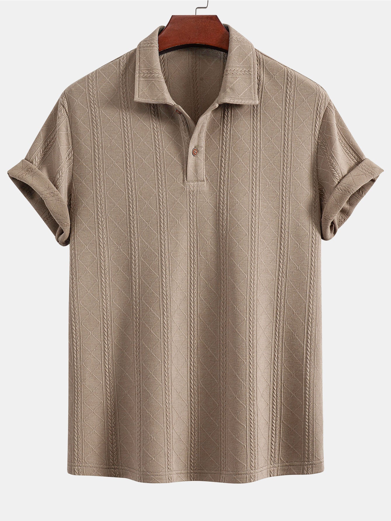 Rautenförmige geometrische Struktur Strick Poloshirts Shirt - Image 3