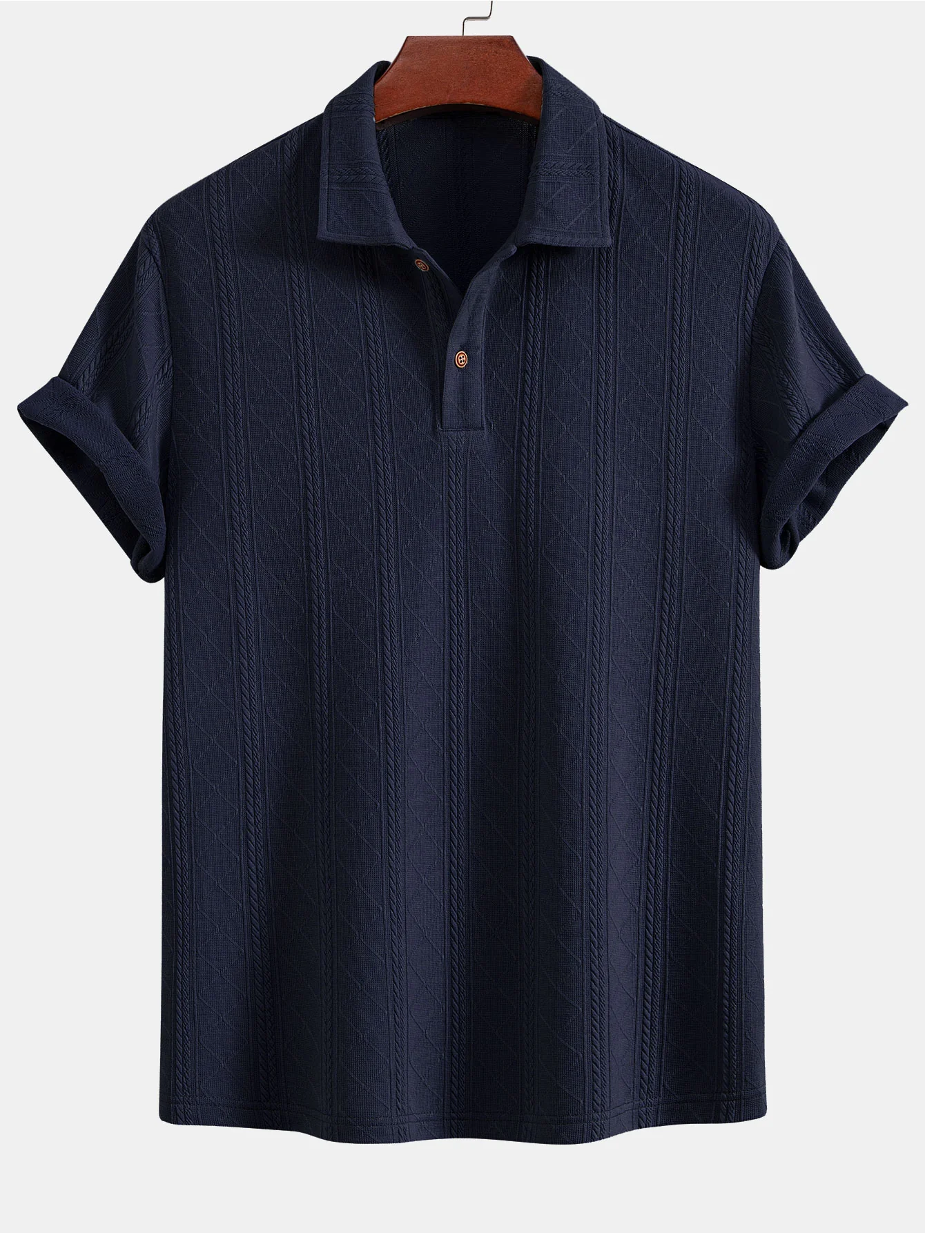 Rautenförmige geometrische Struktur Strick Poloshirts Shirt - Image 5