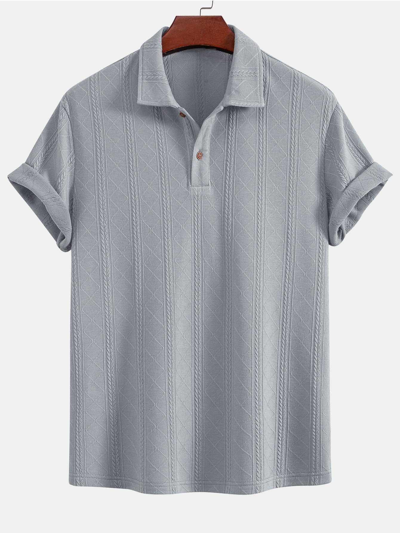 Rautenförmige geometrische Struktur Strick Poloshirts Shirt - Image 7