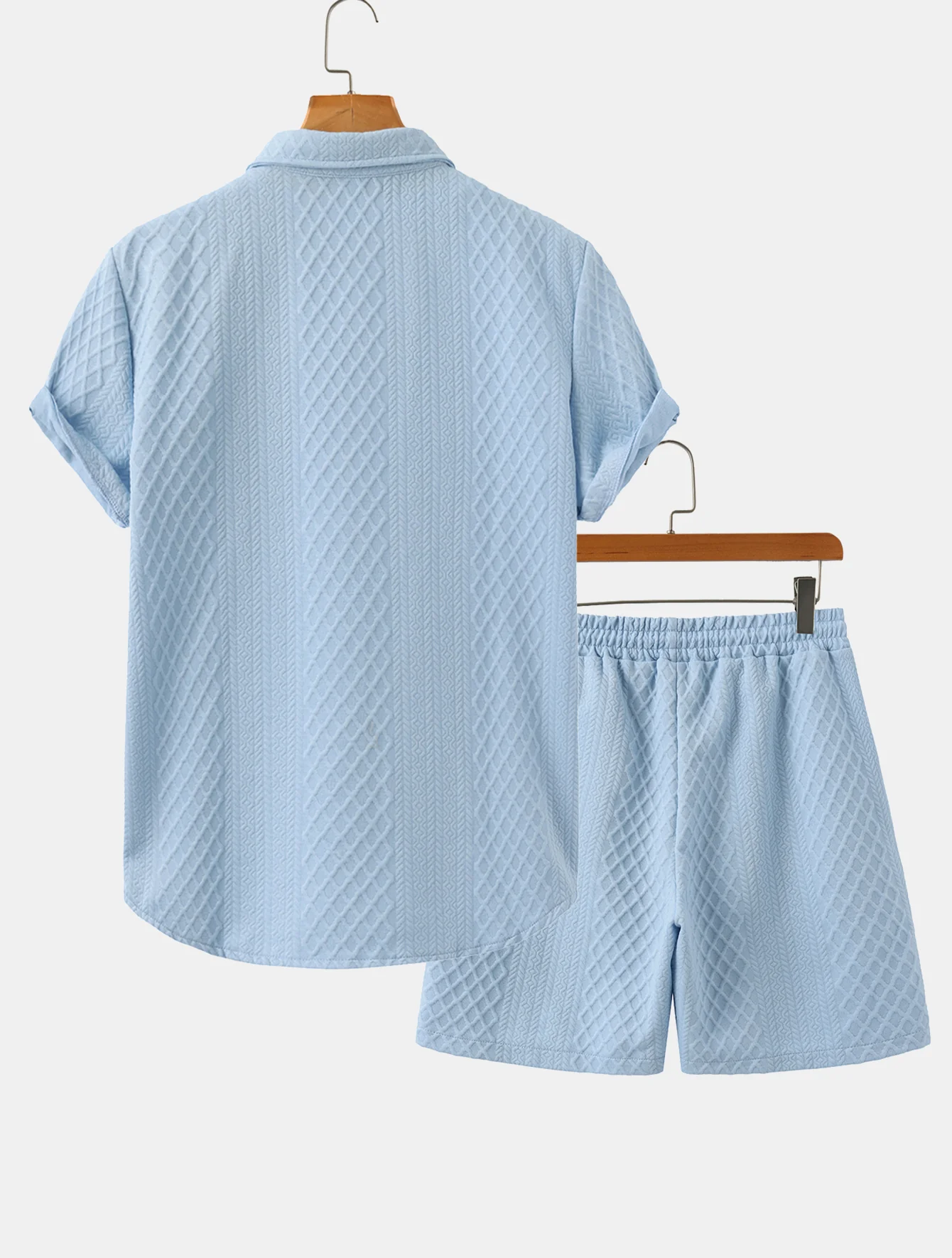 Rhombus Geometry Jacquard Hemd mit Knöpfen & Kordelzug Shorts - Image 2