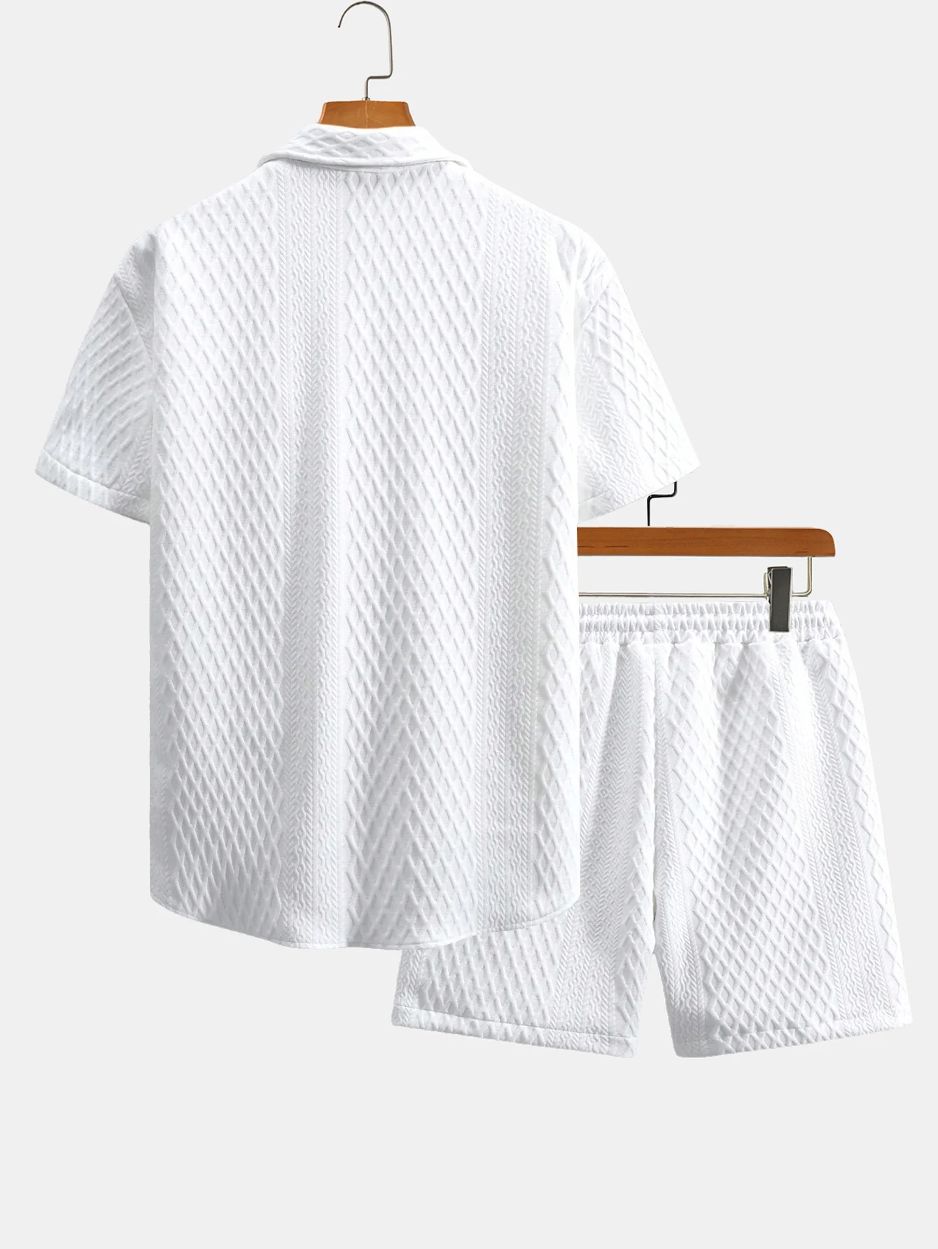 Rhombus Geometry Jacquard Hemd mit Knöpfen & Kordelzug Shorts - Image 4