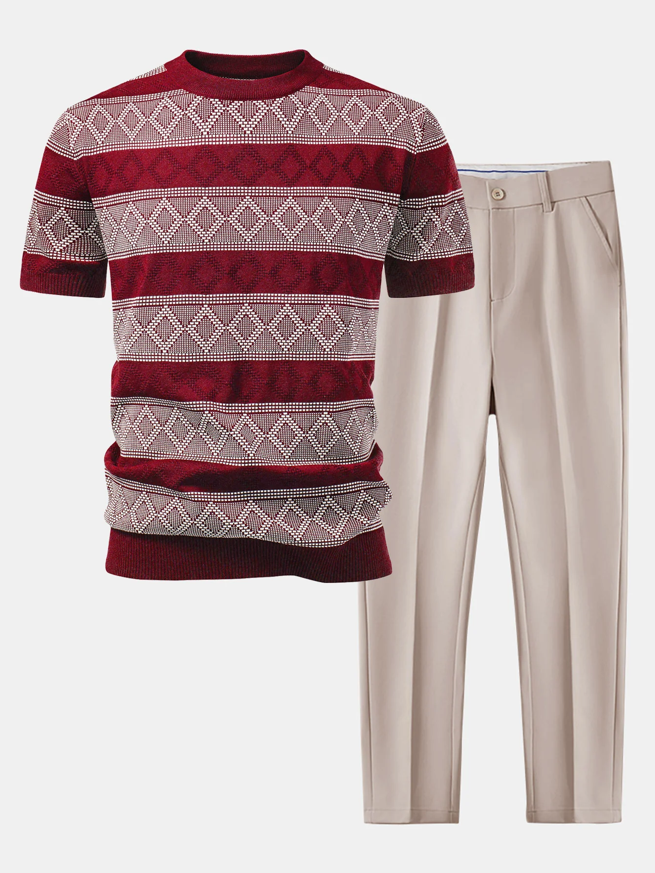 Rhombus Geometrie Strickpullover T-Shirt & Schlanke Passform Verjüngte Hose - Image 4