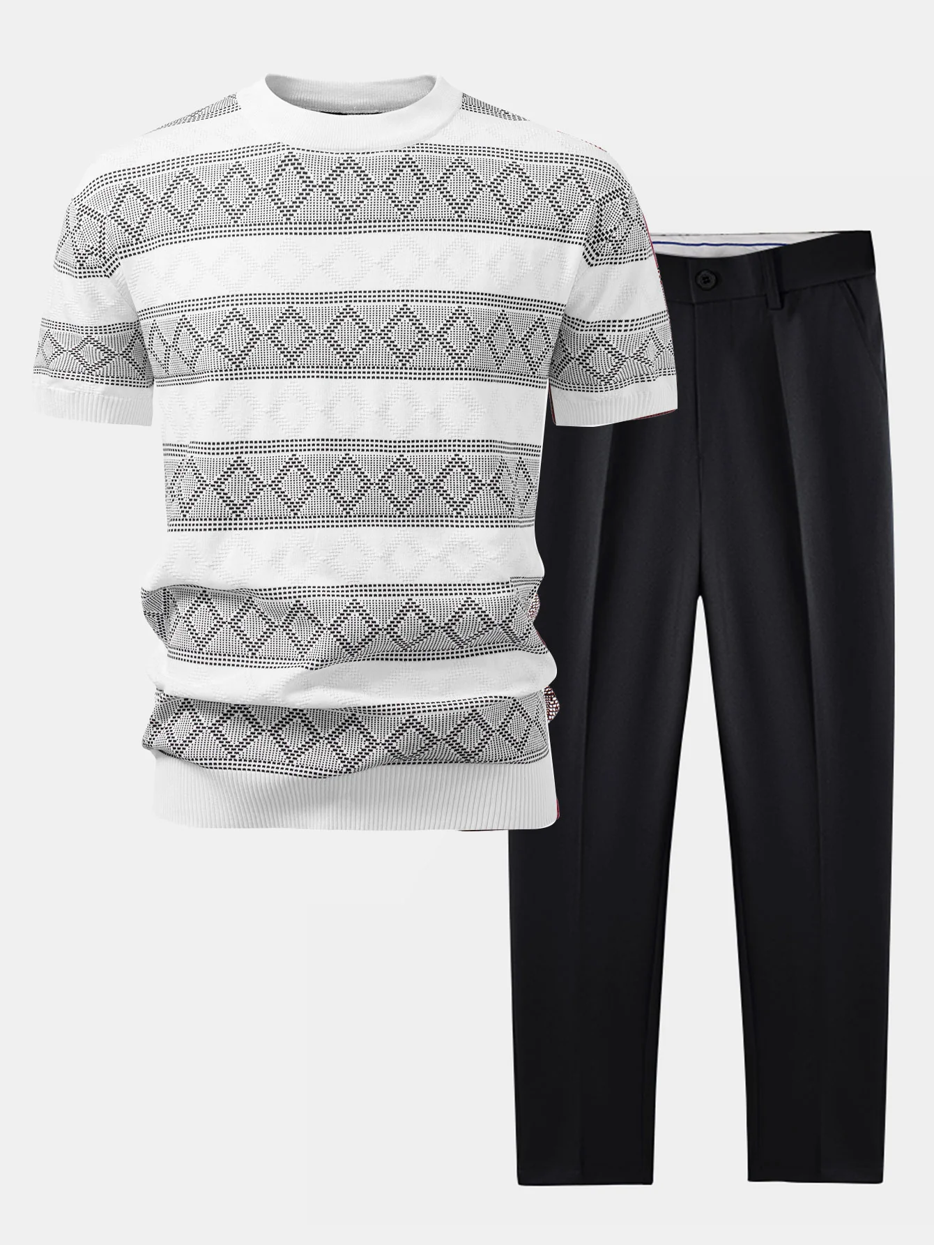 Rhombus Geometrie Strickpullover T-Shirt & Schlanke Passform Verjüngte Hose - Image 5