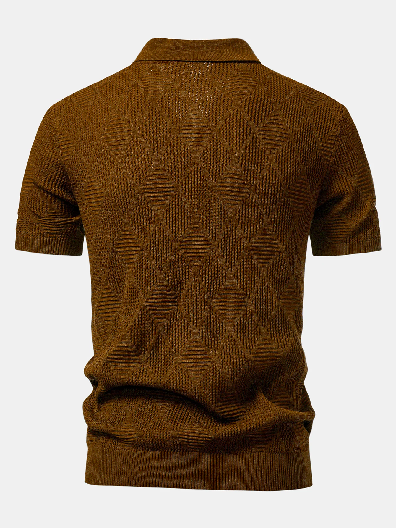 Rhombus strukturierte Reißverschluss Strick-Poloshirts & schlanke, konisch geschnittene Hose - Image 12