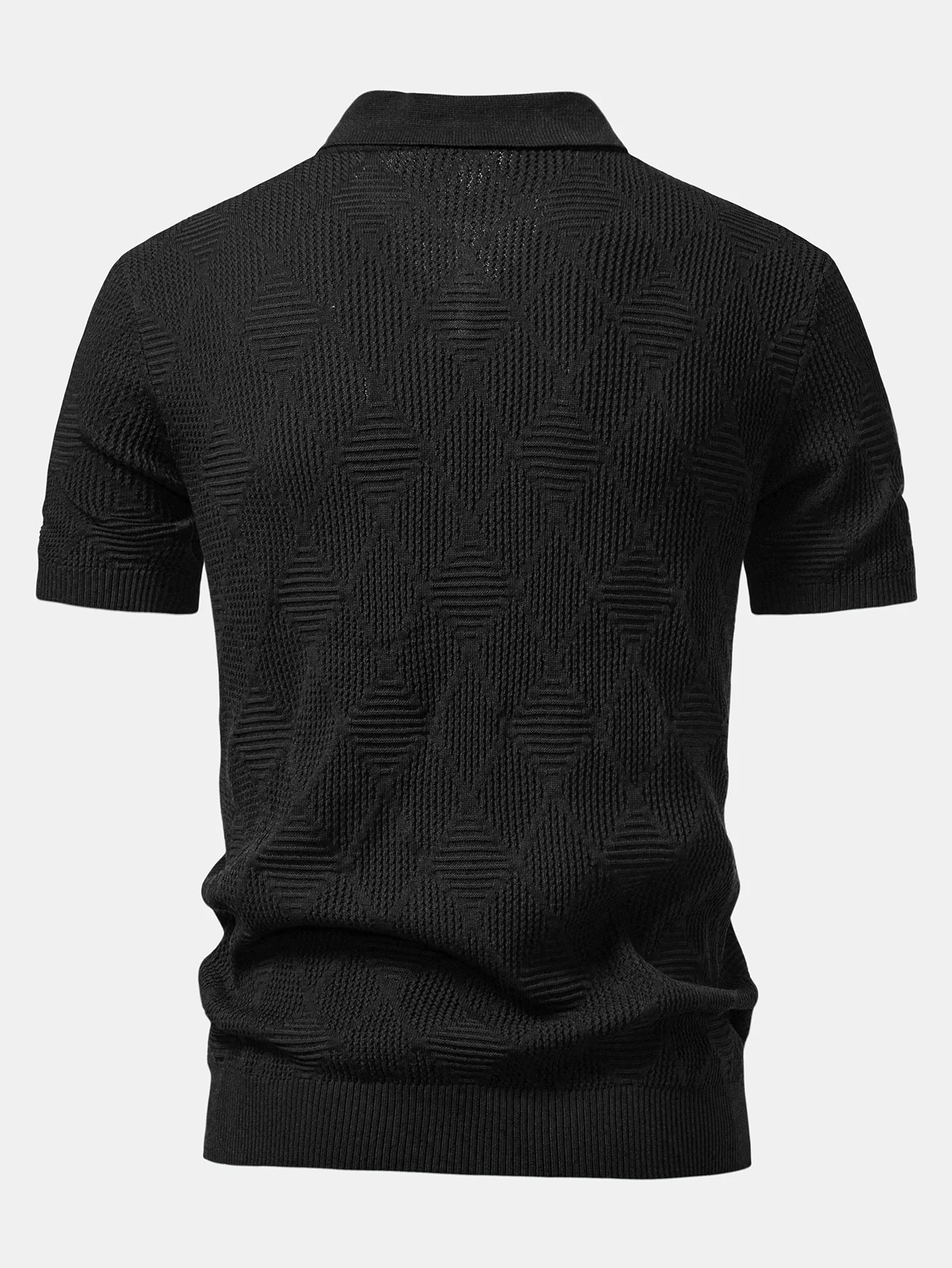 Rhombus strukturierte Reißverschluss Strick-Poloshirts & schlanke, konisch geschnittene Hose - Image 8