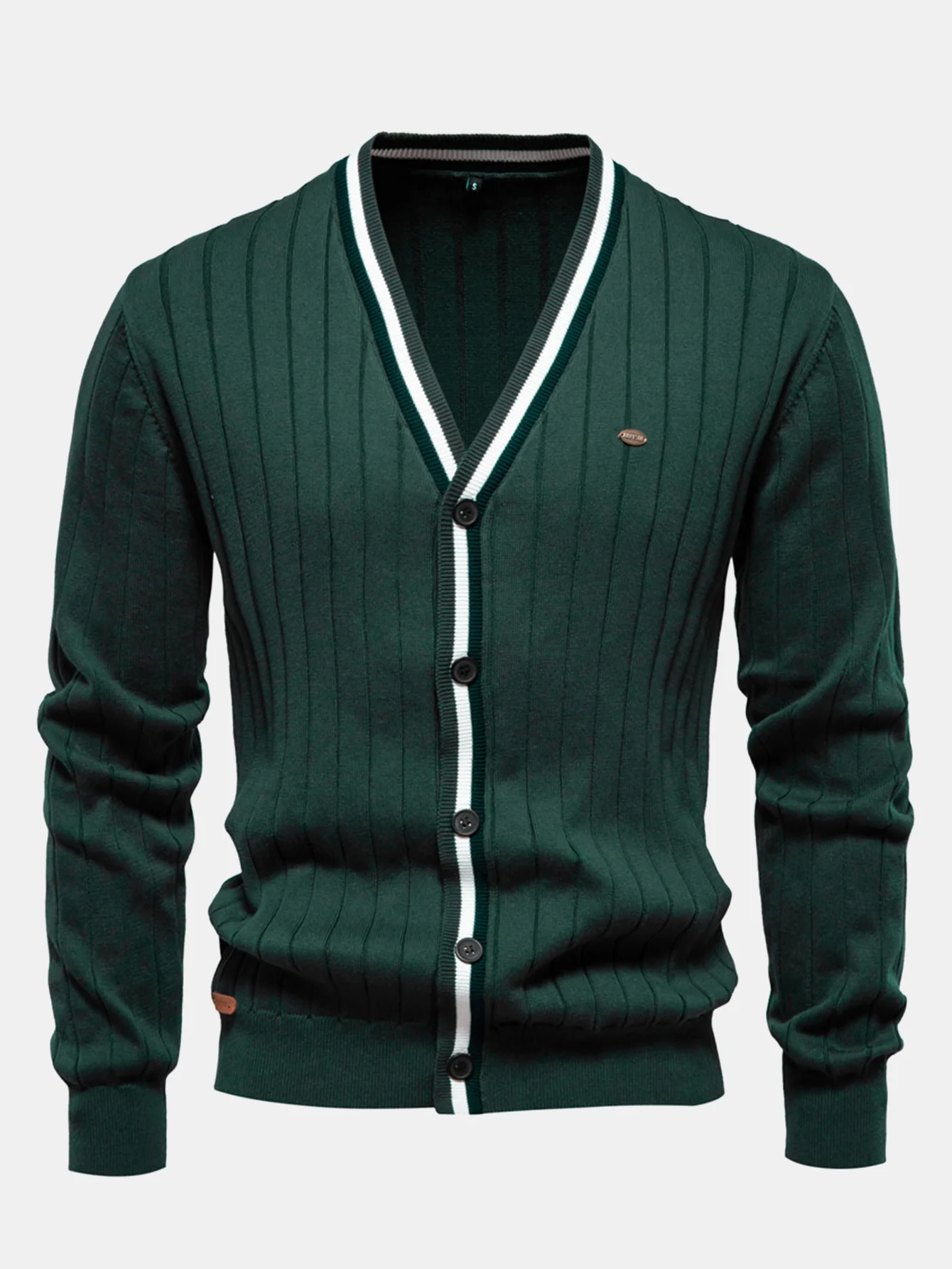 Gerippter Cardigan mit Streifenbesatz