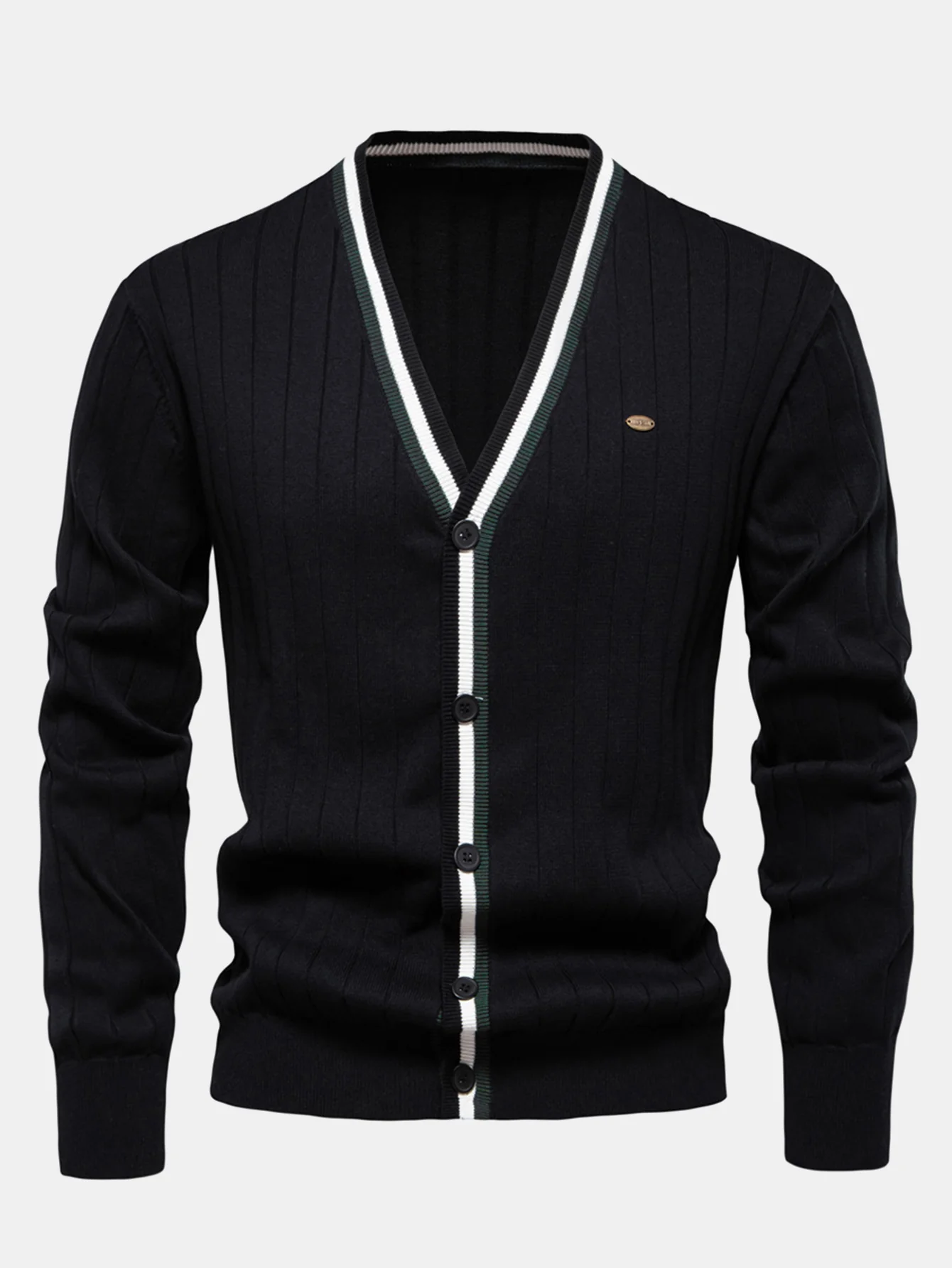 Gerippter Cardigan mit Streifenbesatz - Image 5