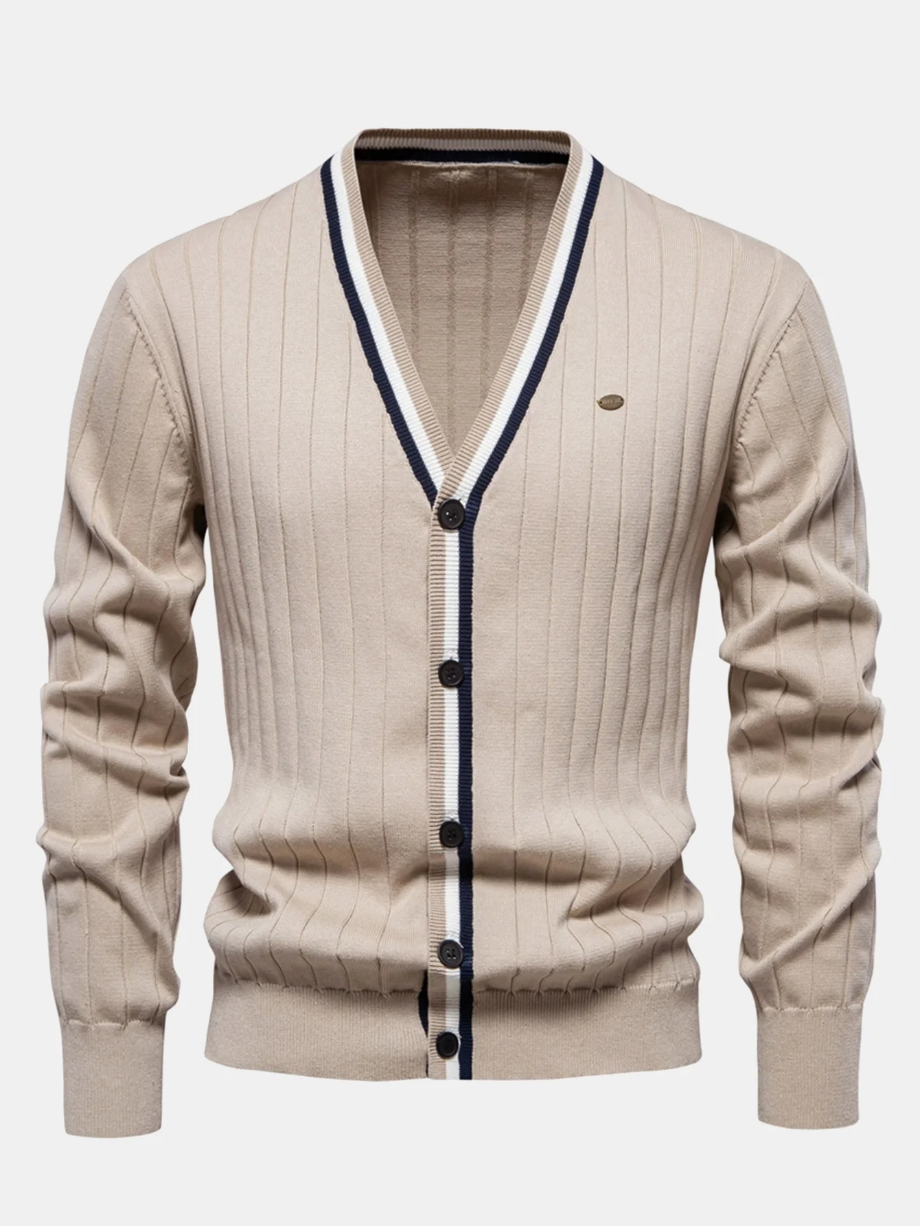 Gerippter Cardigan mit Streifenbesatz - Image 7