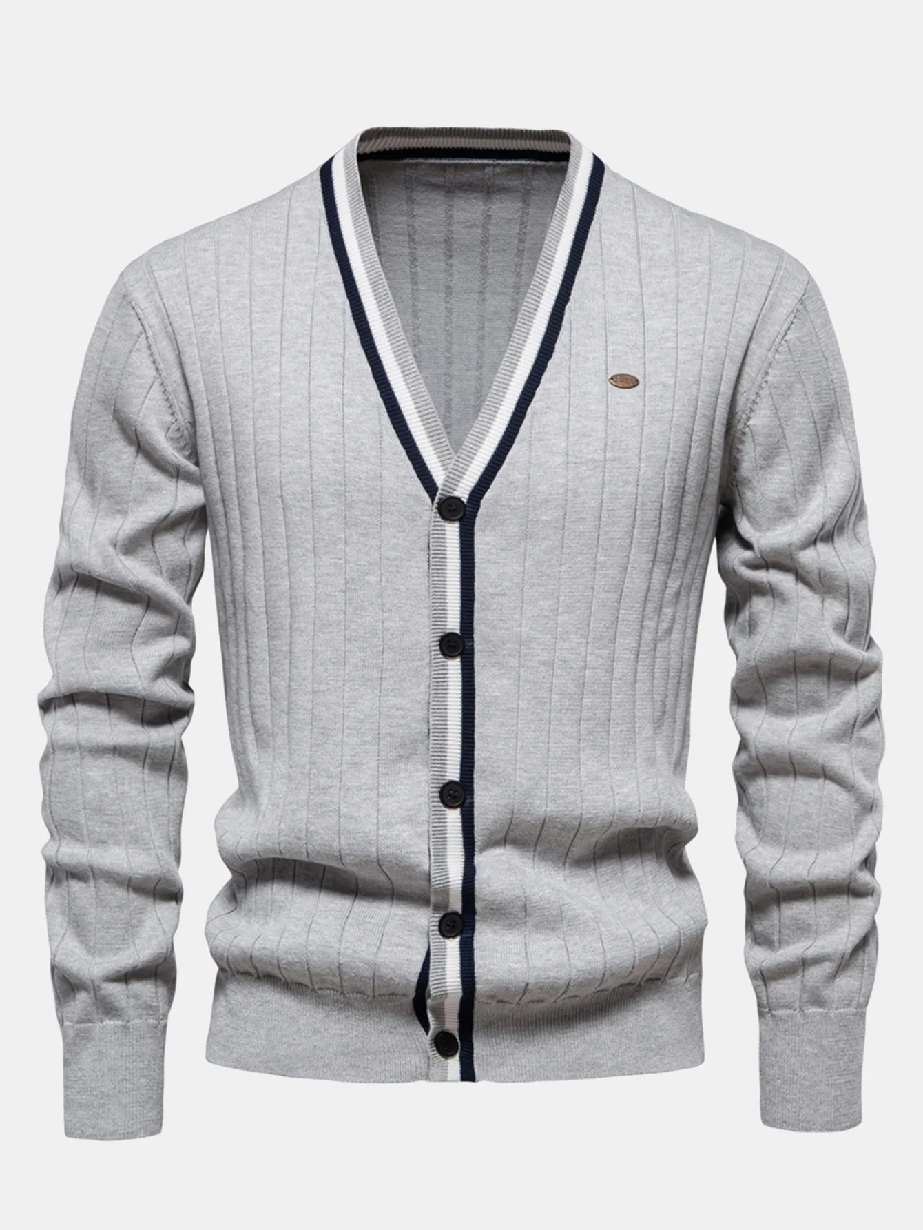 Gerippter Cardigan mit Streifenbesatz - Image 9