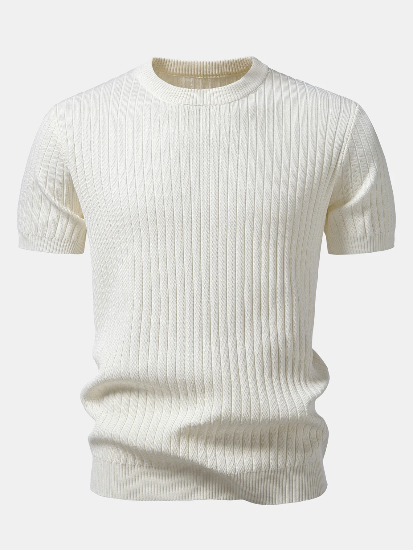 Ribbed Crew Neck Knit T-Shirt