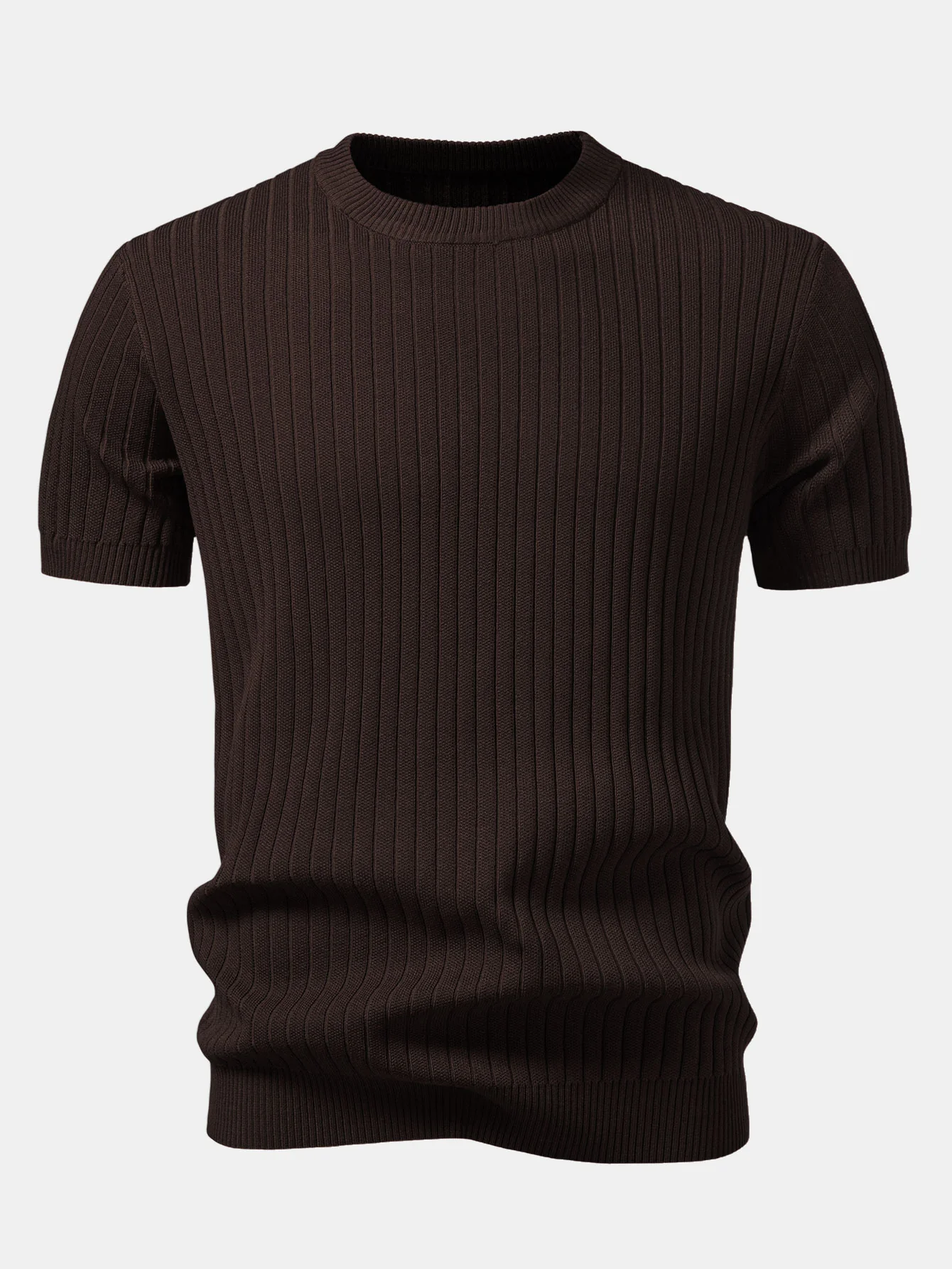 Ribbed Crew Neck Knit T-Shirt - Image 11