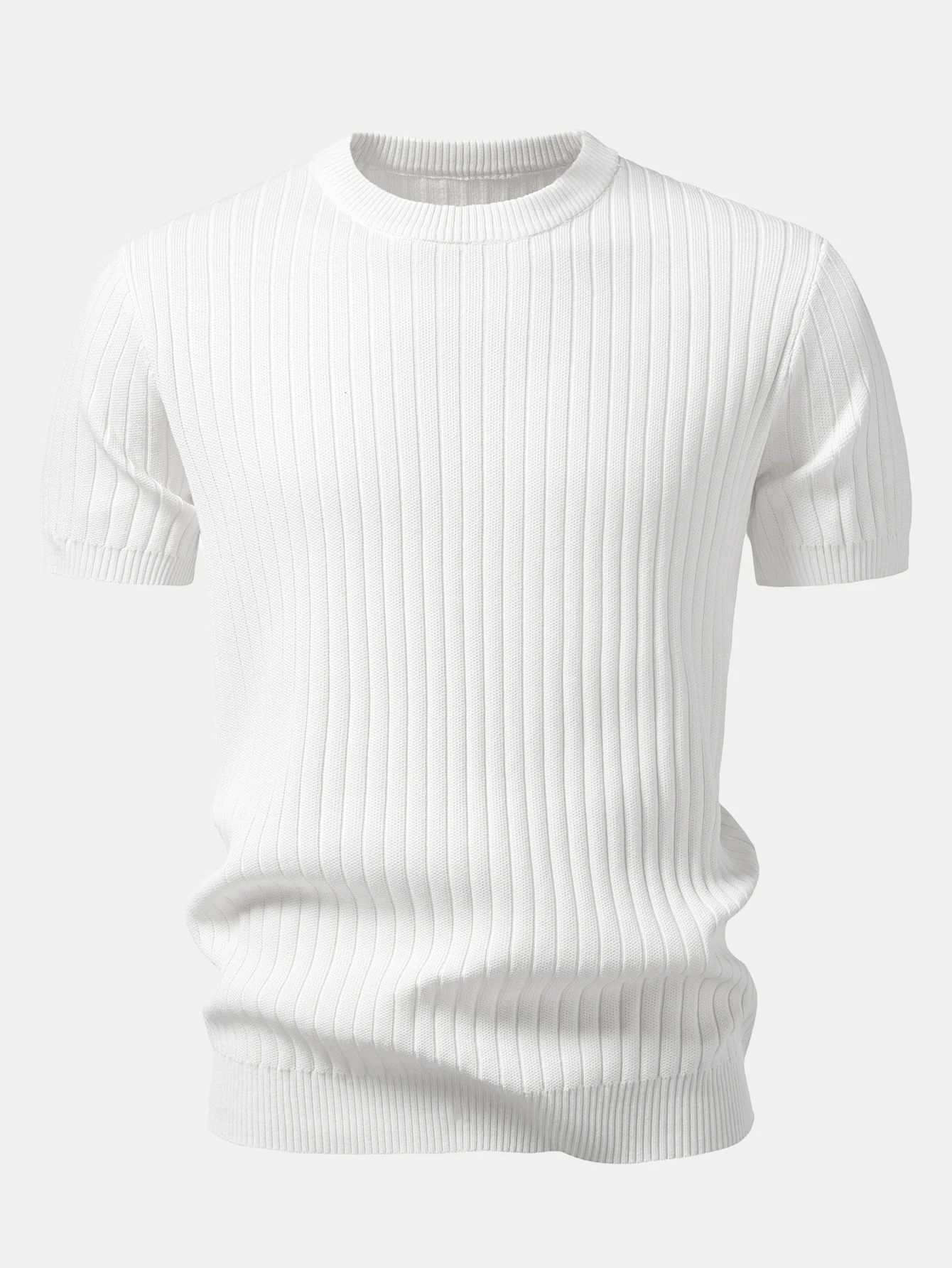 Ribbed Crew Neck Knit T-Shirt - Image 3