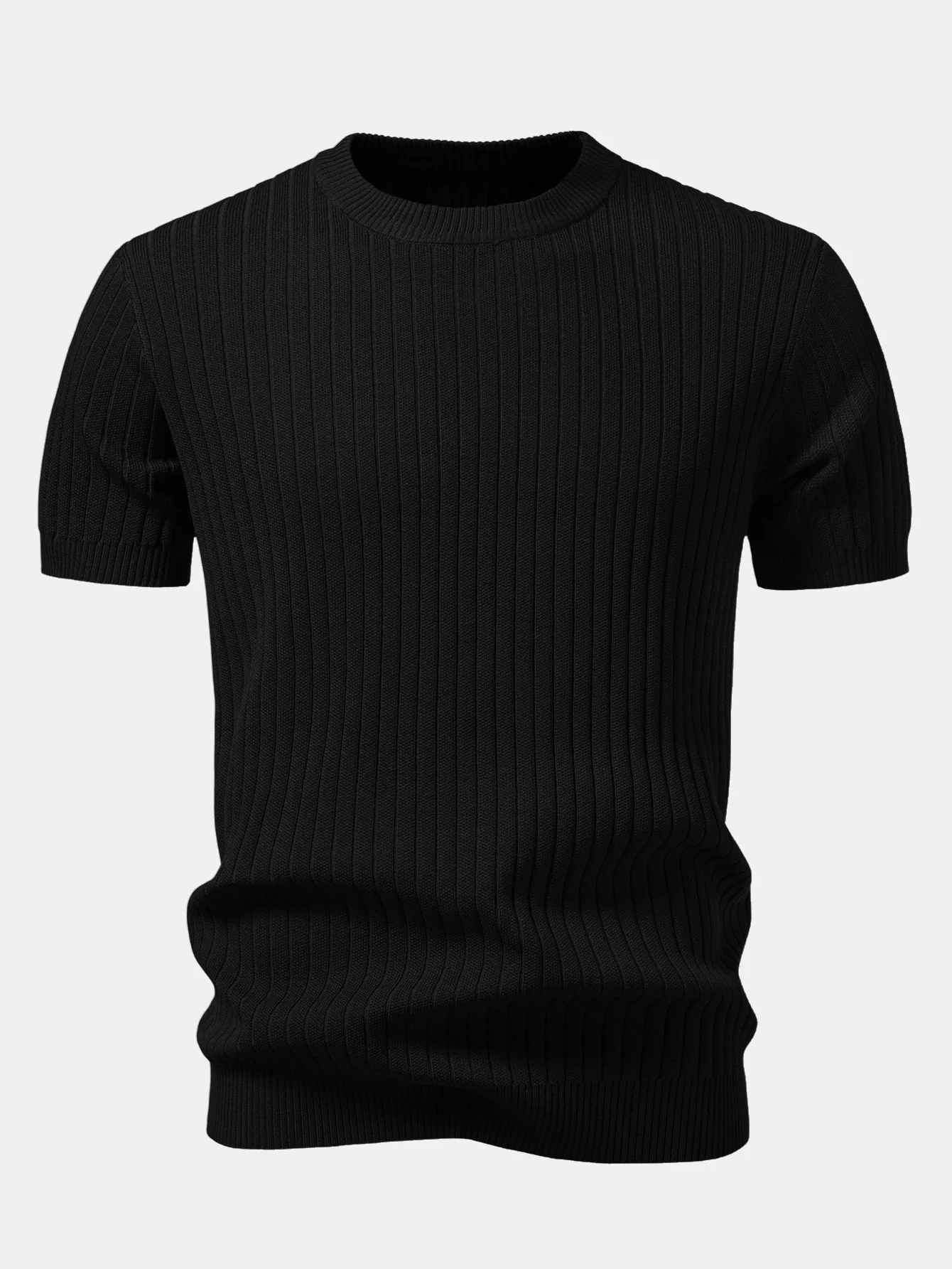 Ribbed Crew Neck Knit T-Shirt - Image 5