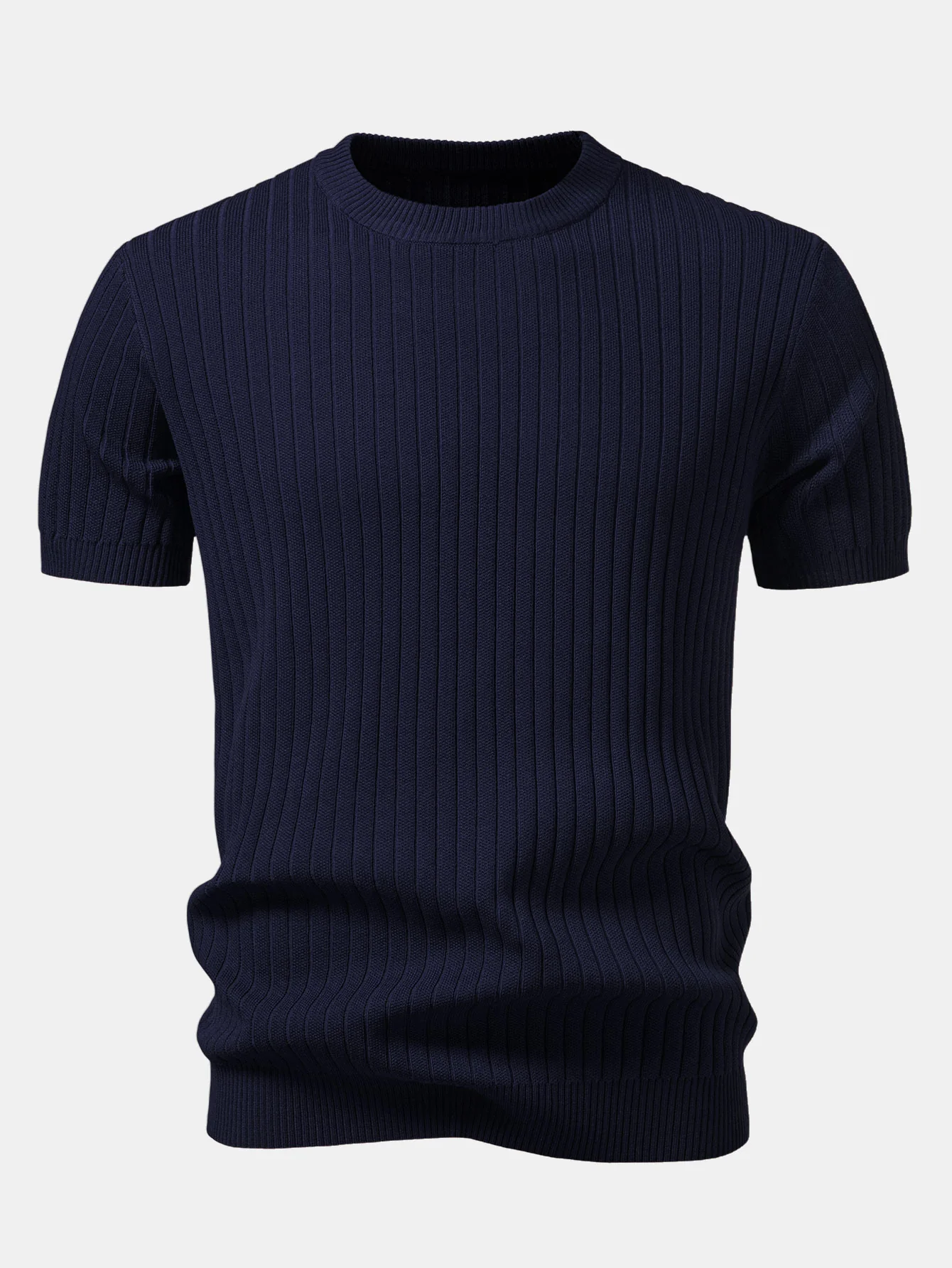 Ribbed Crew Neck Knit T-Shirt - Image 7