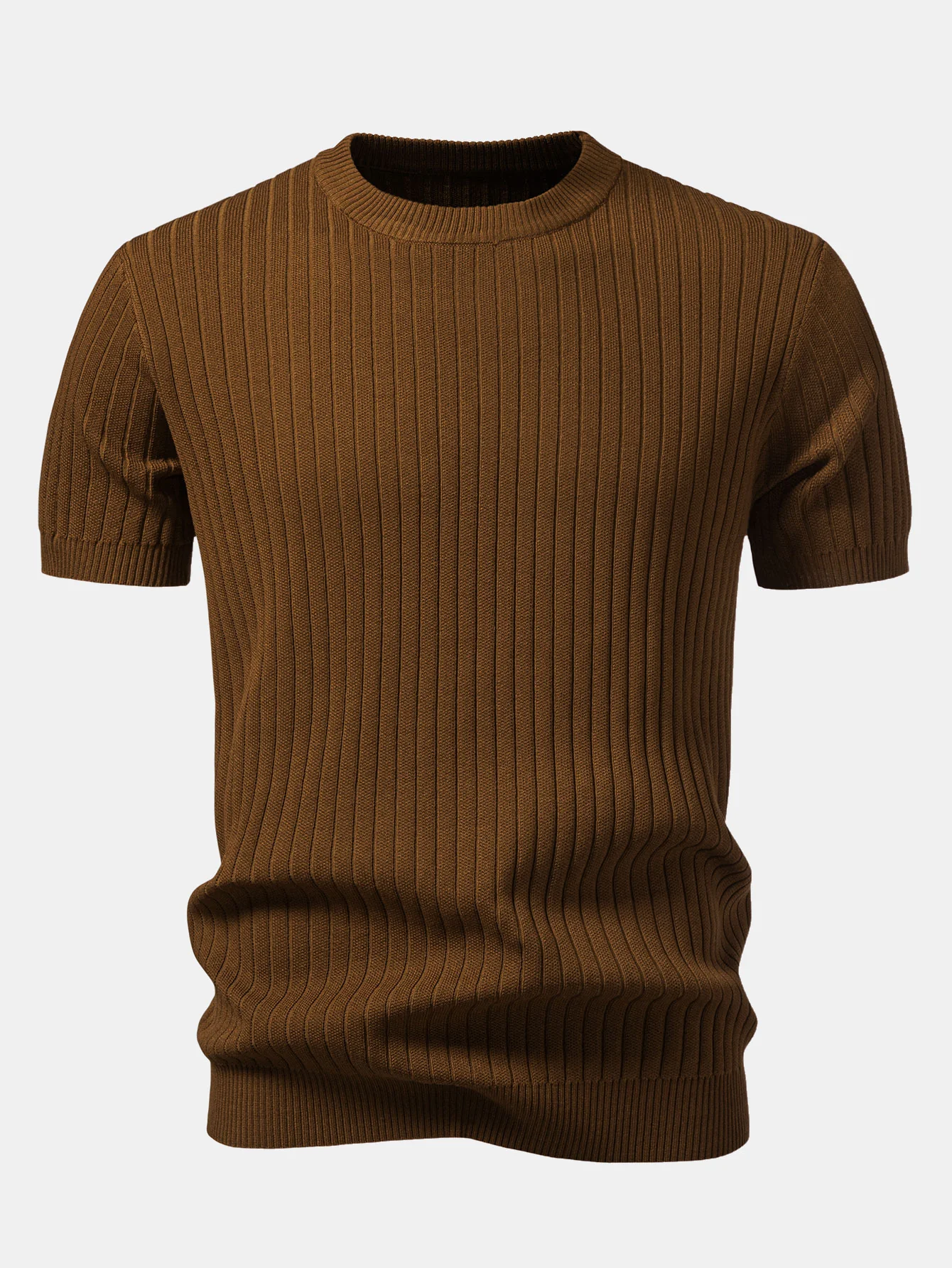 Ribbed Crew Neck Knit T-Shirt - Image 9