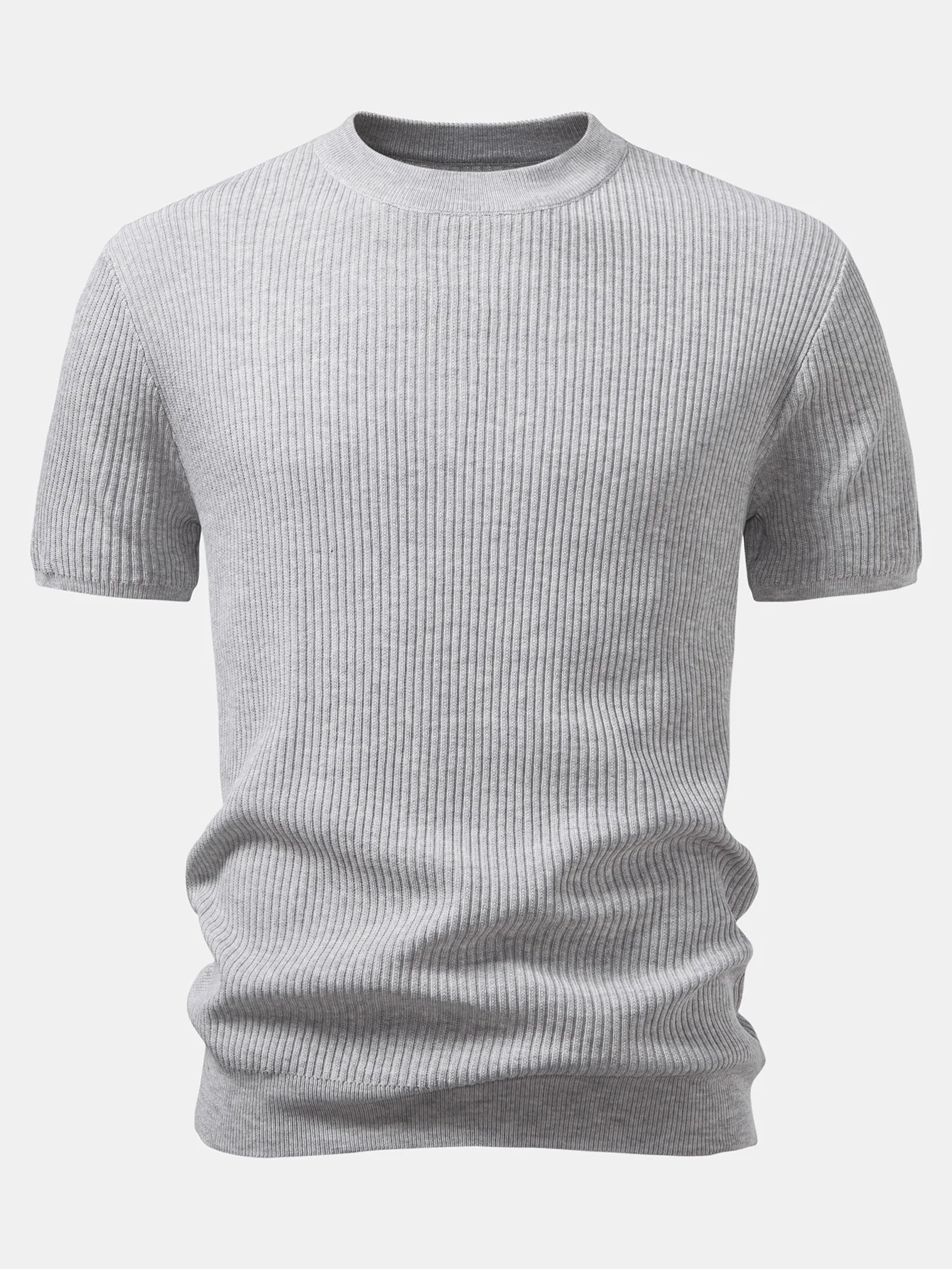 Gerippter Rundhalsausschnitt Pullover Gestricktes T-Shirt - Image 5