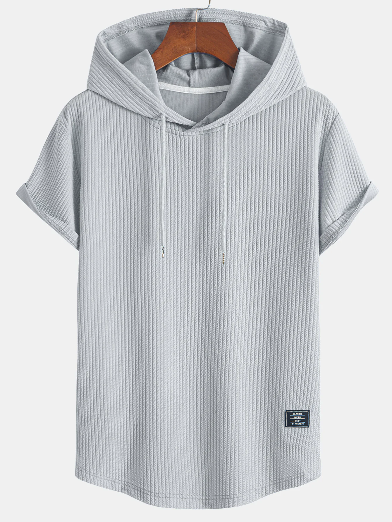 Geripptes Kapuzen-T-Shirt mit geschwungenem Saum - Image 7