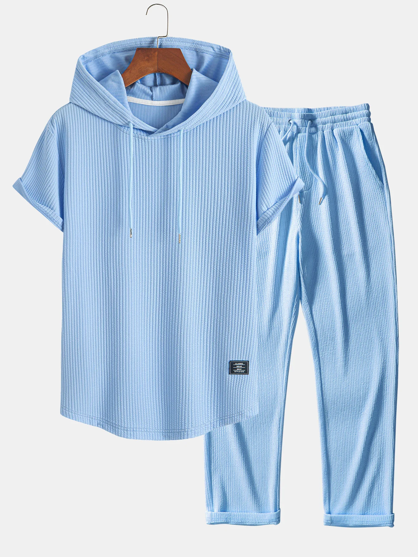 Geripptes Kapuzen-T-Shirt mit geschwungenem Saum & gerade geschnittene gerippte Hose - Image 2