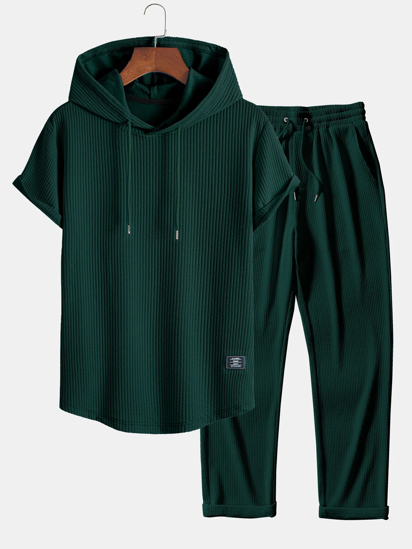 Geripptes Kapuzen-T-Shirt mit geschwungenem Saum & gerade geschnittene gerippte Hose - Image 3