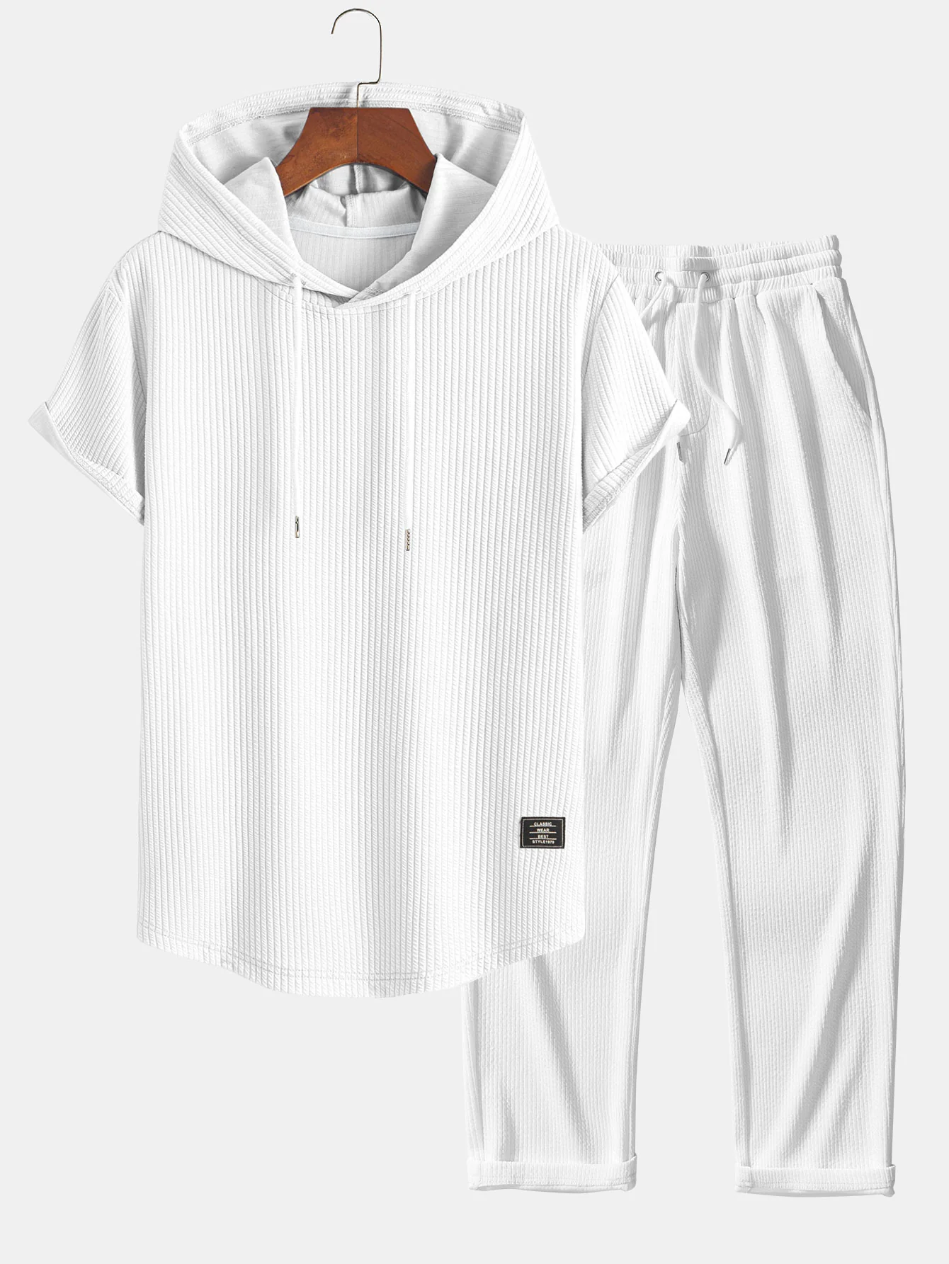 Geripptes Kapuzen-T-Shirt mit geschwungenem Saum & gerade geschnittene gerippte Hose - Image 4