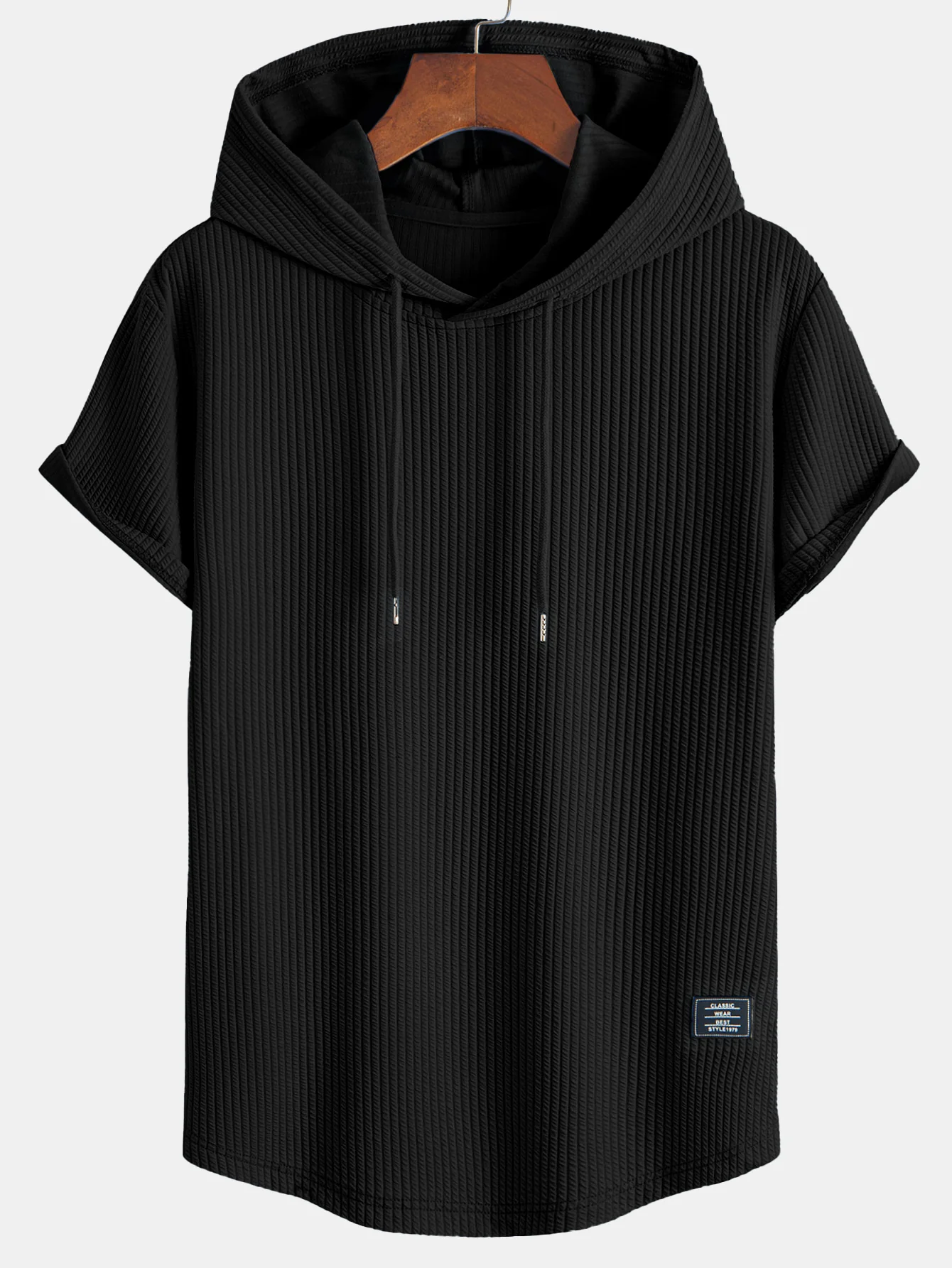 Geripptes Kapuzen-T-Shirt mit geschwungenem Saum - Image 3