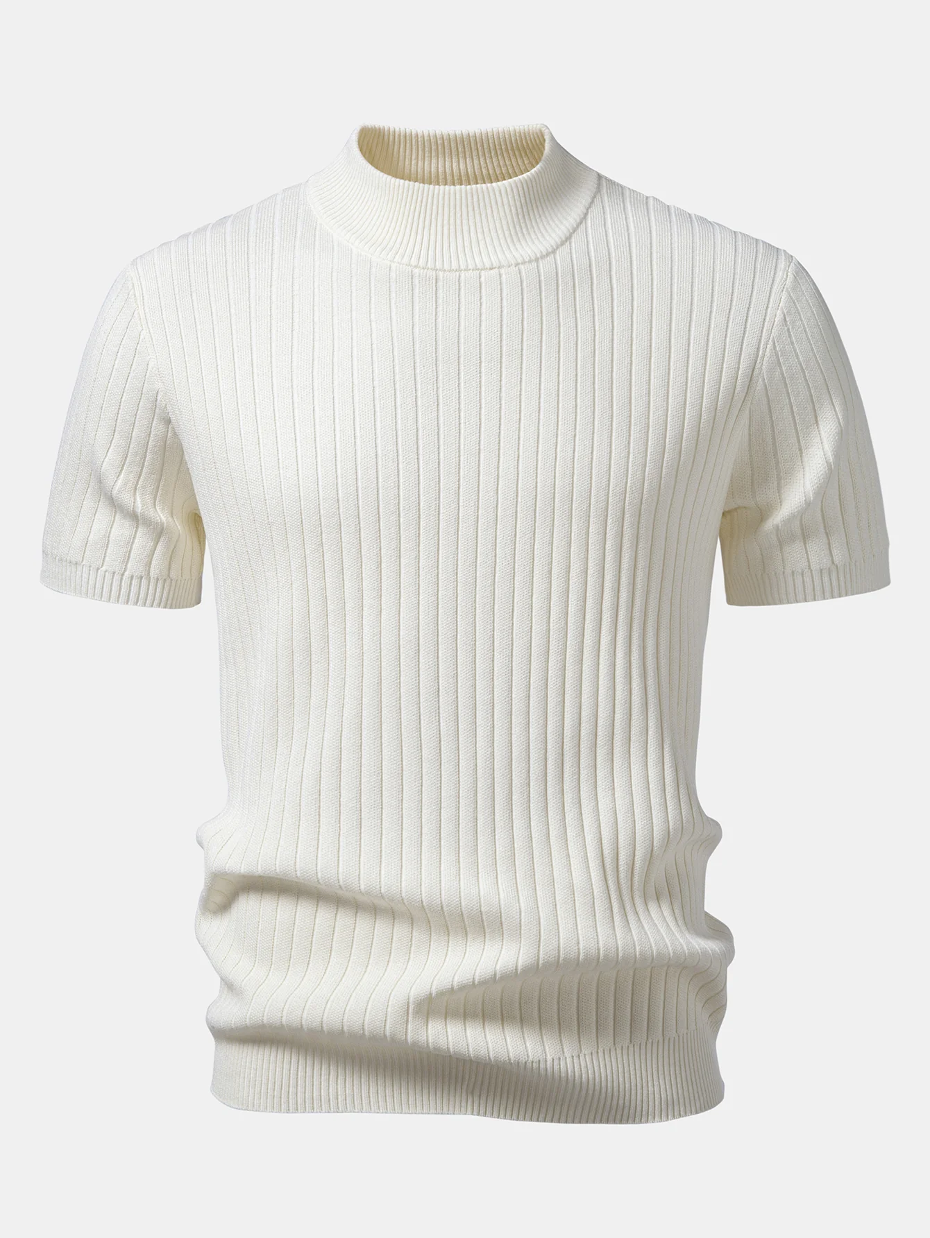 Ribbed Mock Neck Knit T-Shirt - Image 3