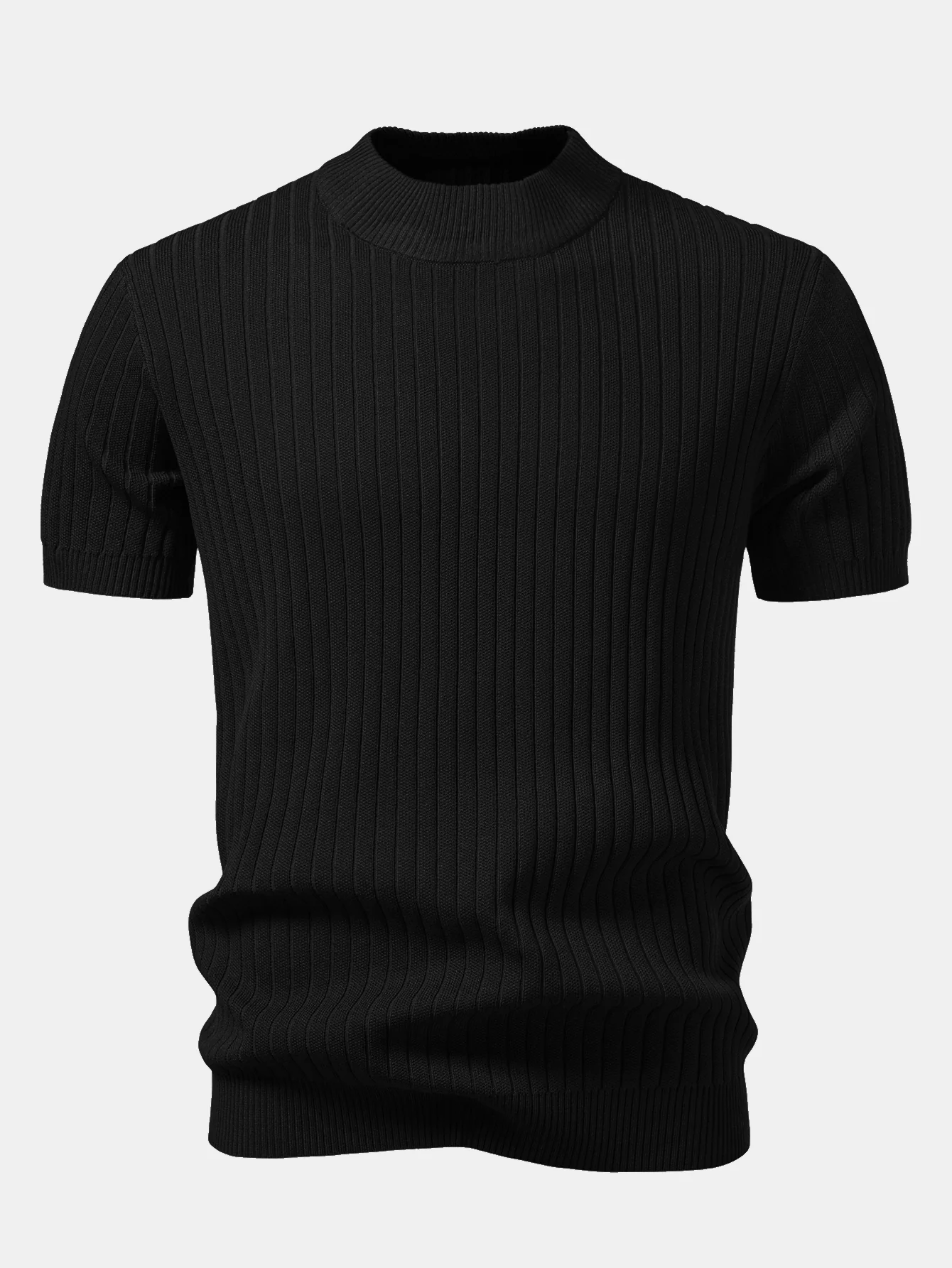 Ribbed Mock Neck Knit T-Shirt - Image 5