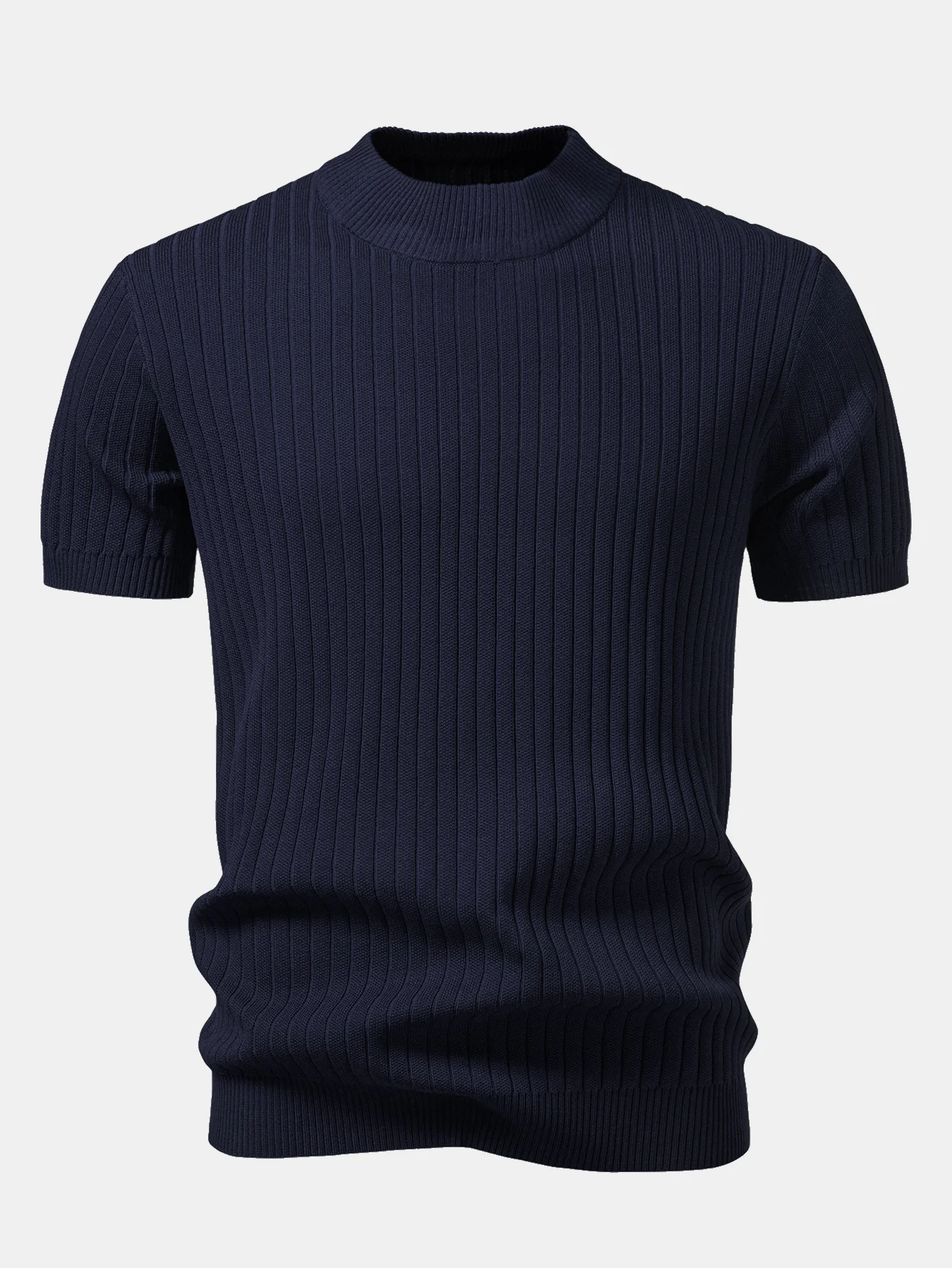 Ribbed Mock Neck Knit T-Shirt - Image 6