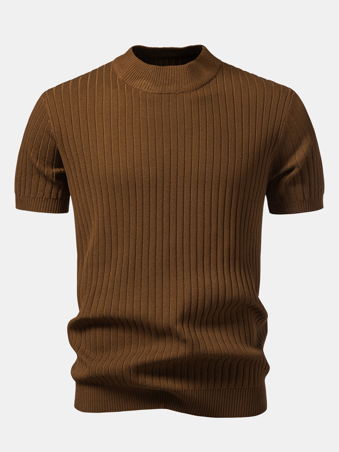Ribbed Mock Neck Knit T-Shirt - Image 7