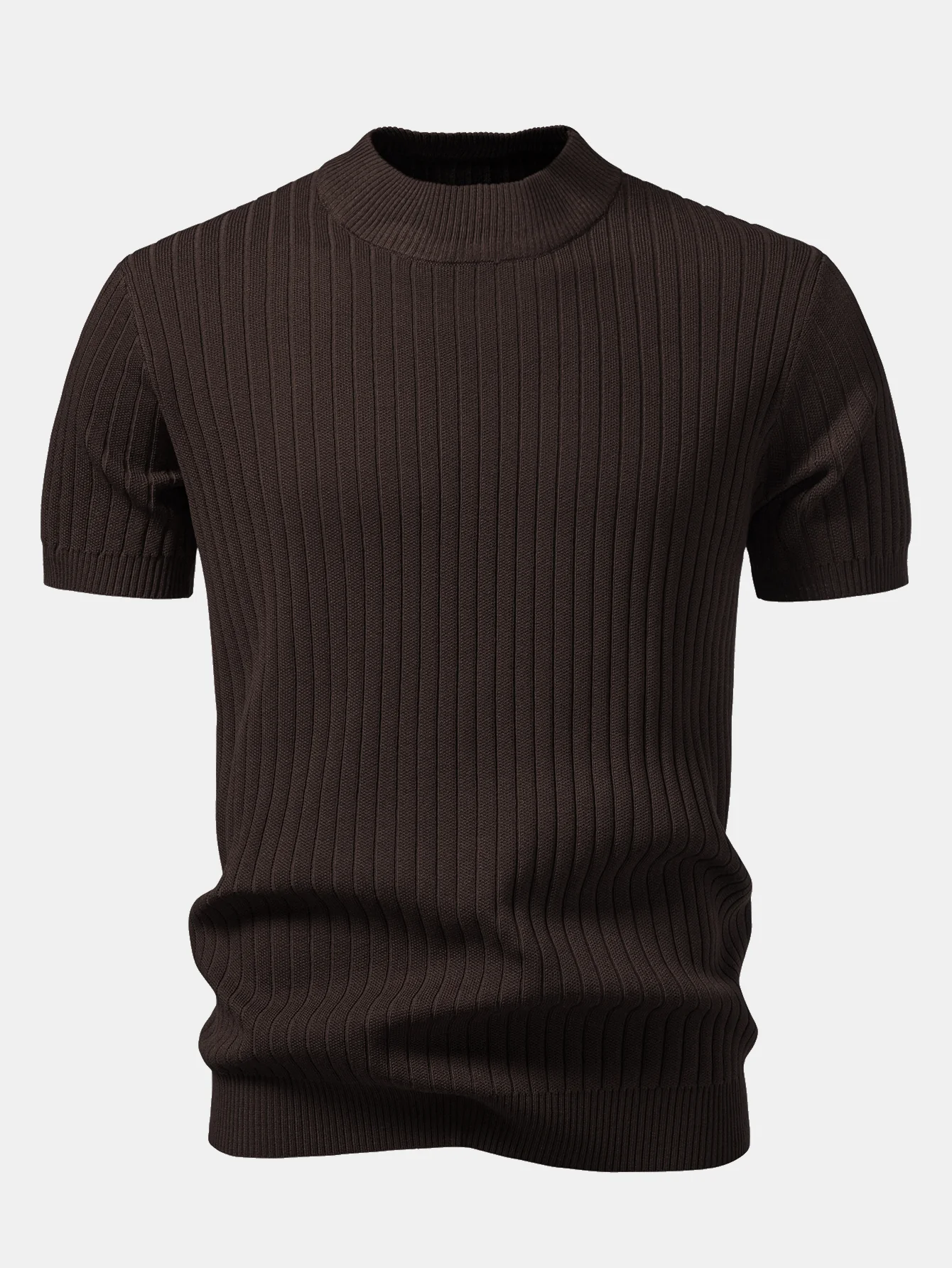 Ribbed Mock Neck Knit T-Shirt - Image 8