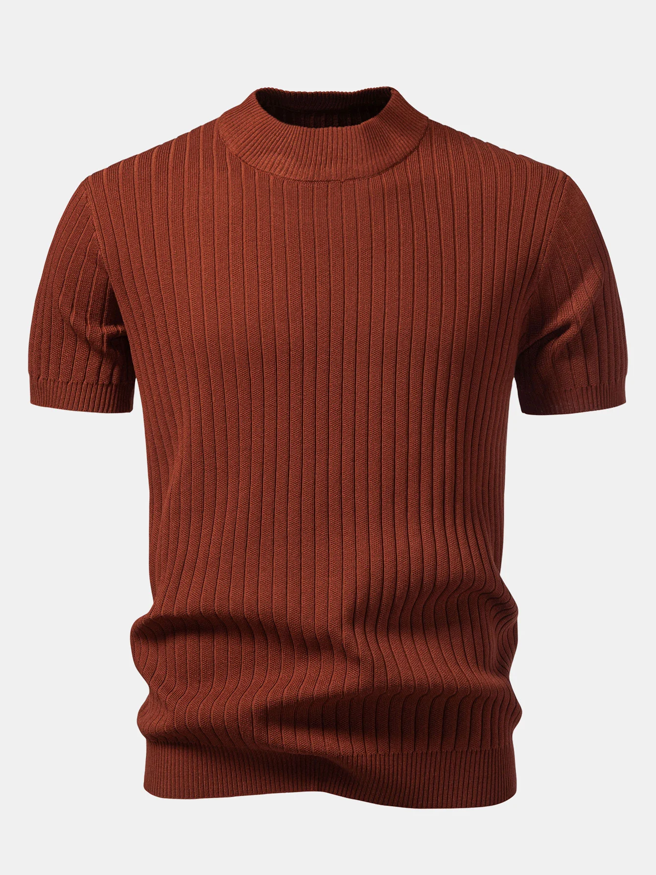 Ribbed Mock Neck Knit T-Shirt - Image 9