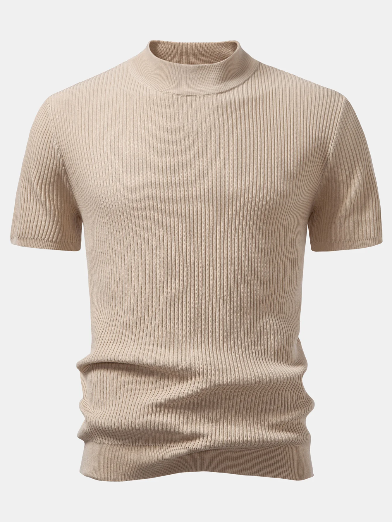 Gerippter Rollkragen Strickpullover T-Shirt