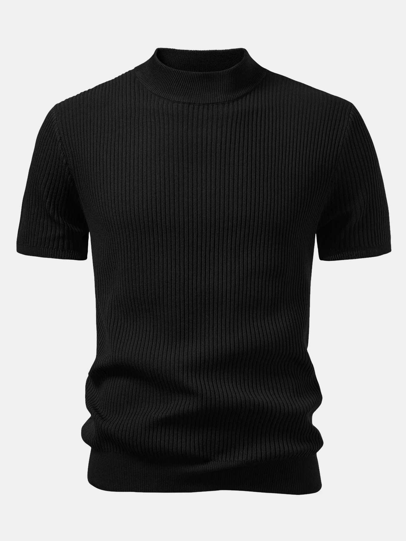 Gerippter Rollkragen Strickpullover T-Shirt - Image 3