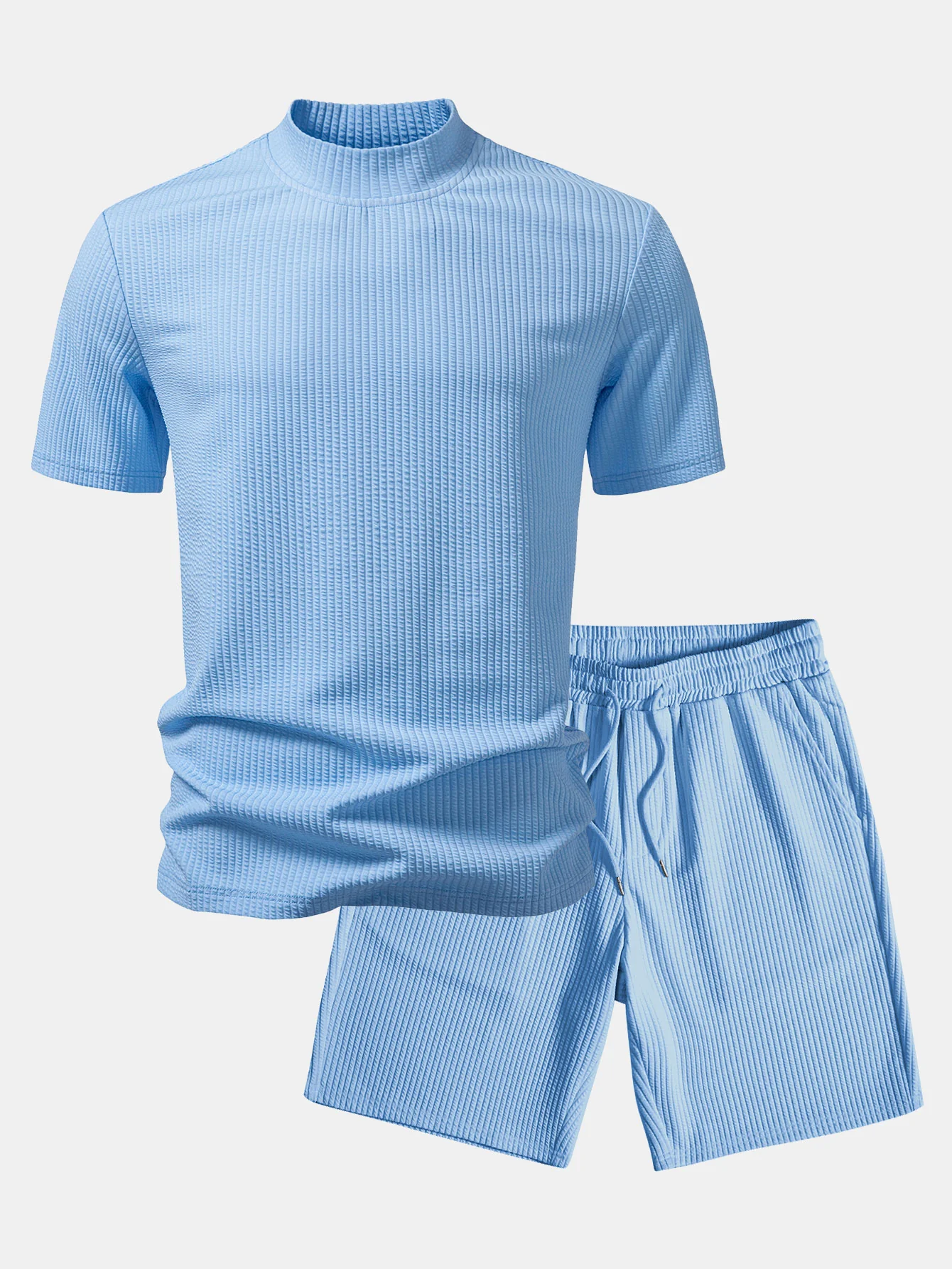 Ribbed Mock Neck T-Shirt & Drawstring Ribbed Shorts - Image 2
