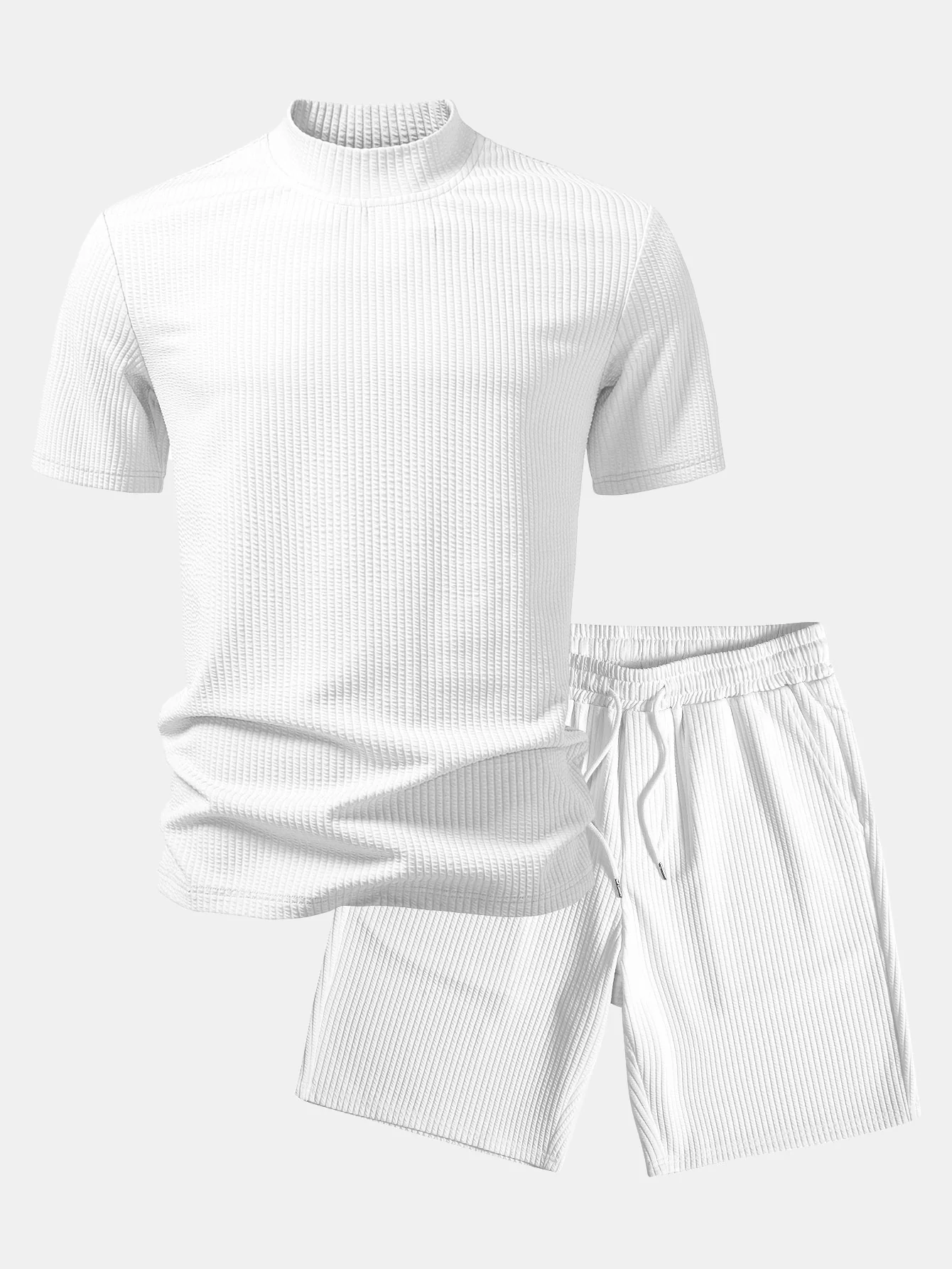 Ribbed Mock Neck T-Shirt & Drawstring Ribbed Shorts - Image 3