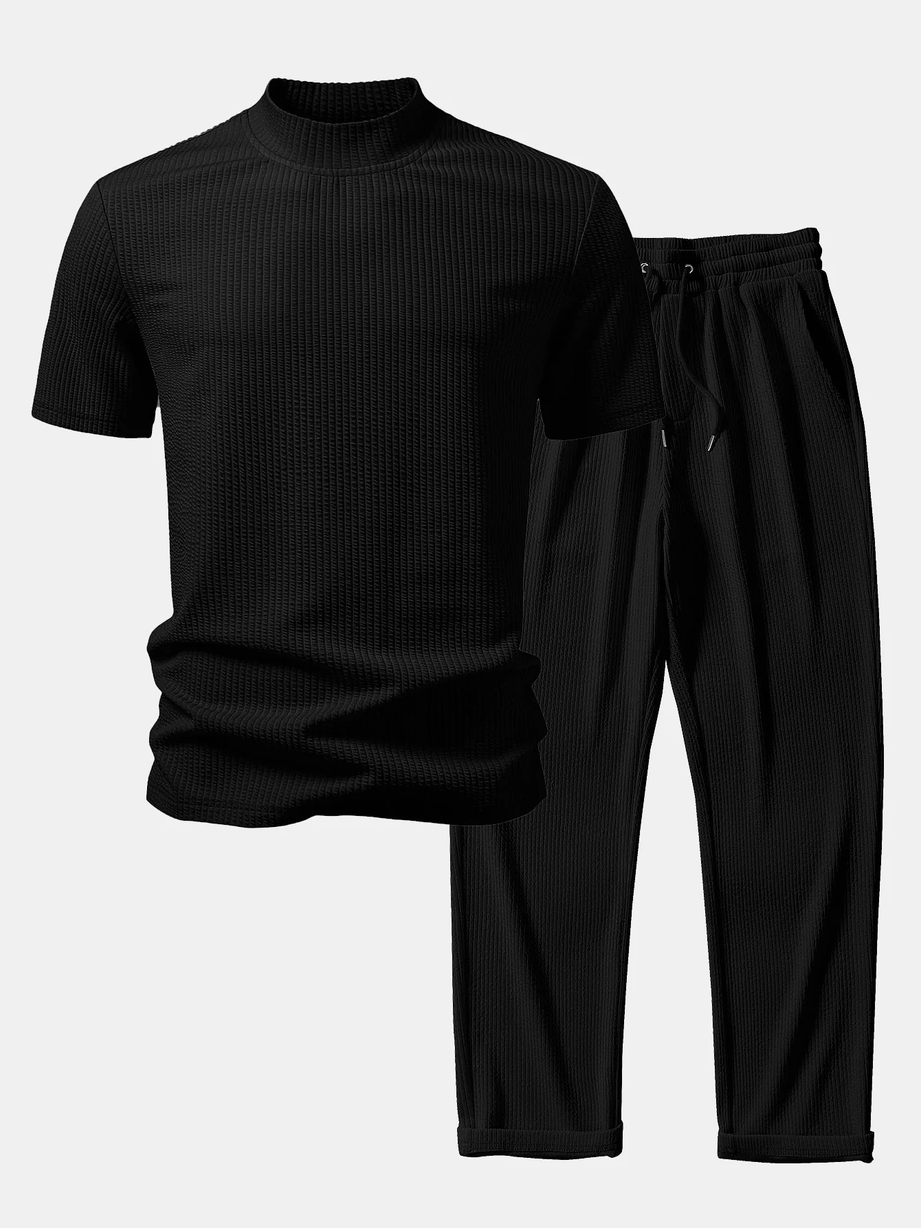 Ribbed Mock Neck T-Shirt & Straight Leg Ribbed Pants