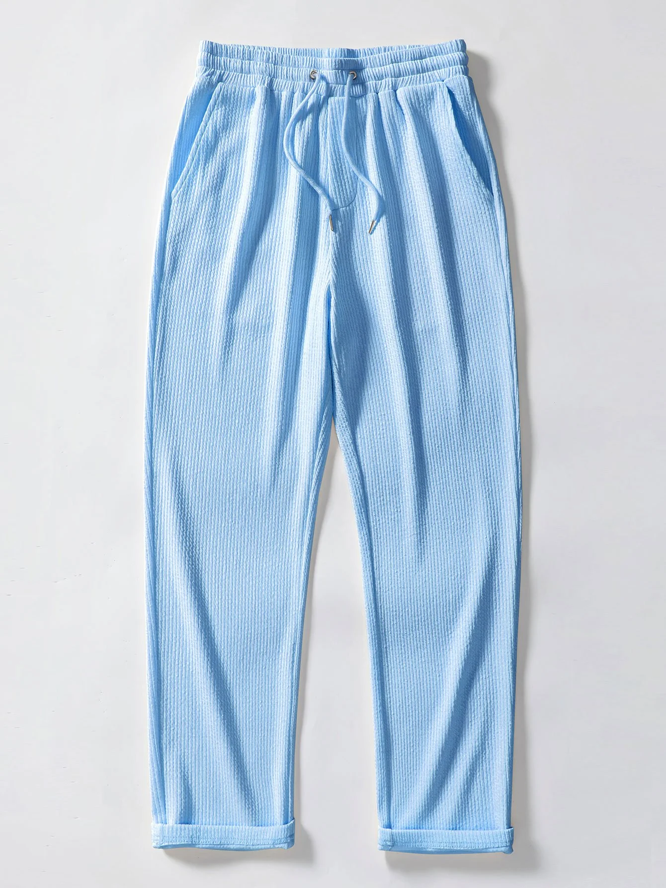 Langärmliges Muskel-Fit Rippstrick Hemd mit Knöpfen & Gerade Bein Rippstrick Hose - Image 11