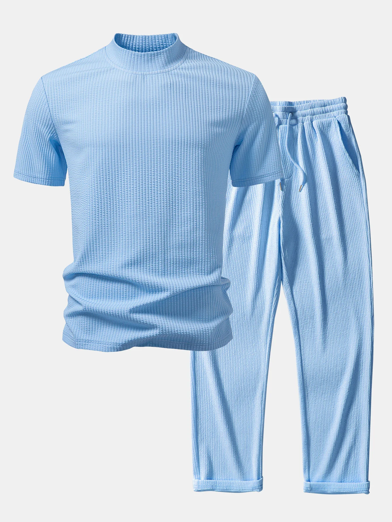 Ribbed Mock Neck T-Shirt & Straight Leg Ribbed Pants - Image 2