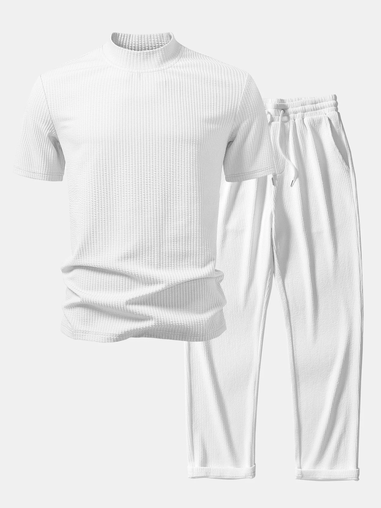 Ribbed Mock Neck T-Shirt & Straight Leg Ribbed Pants - Image 3