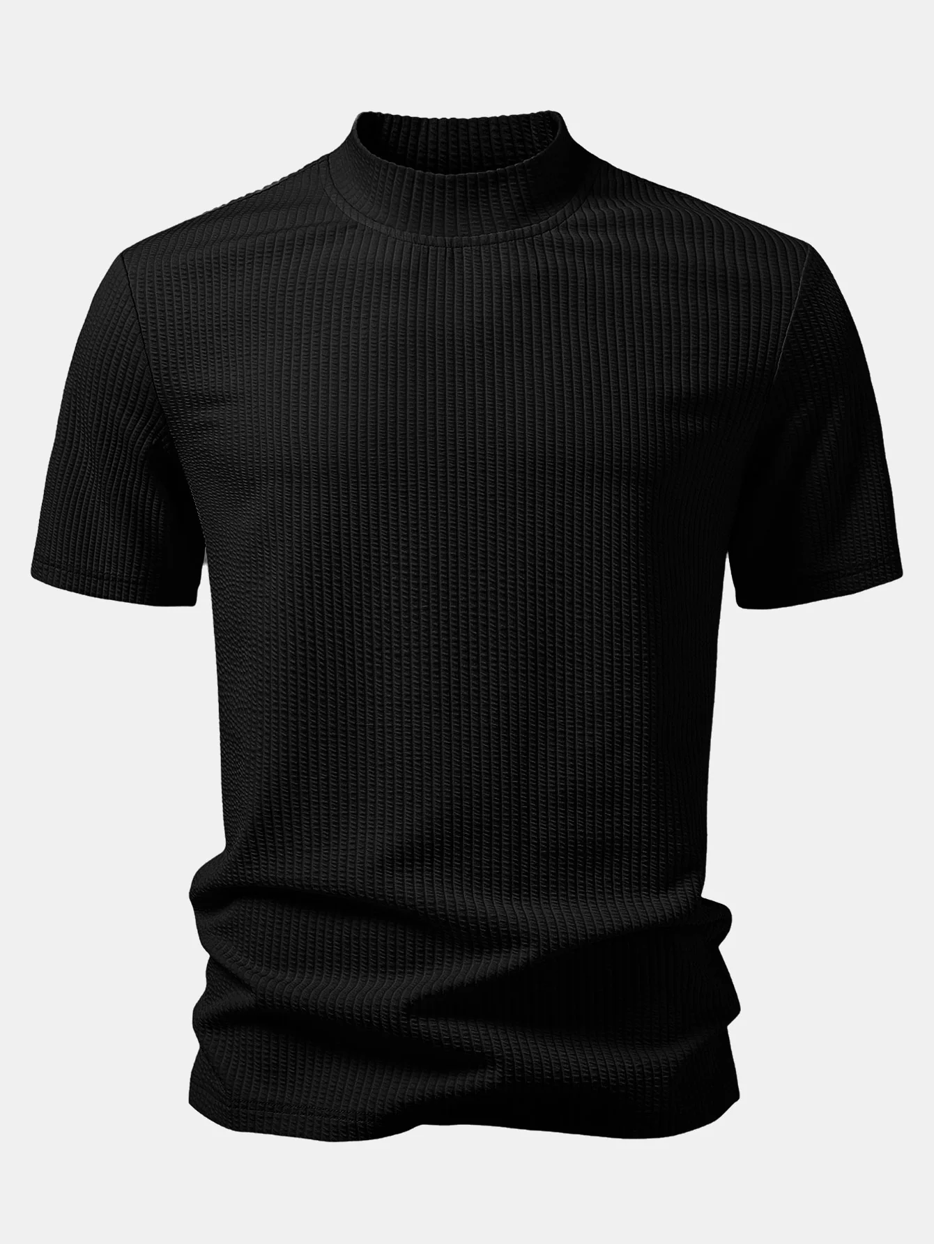Ribbed Mock Neck T-Shirt & Drawstring Ribbed Shorts - Image 4