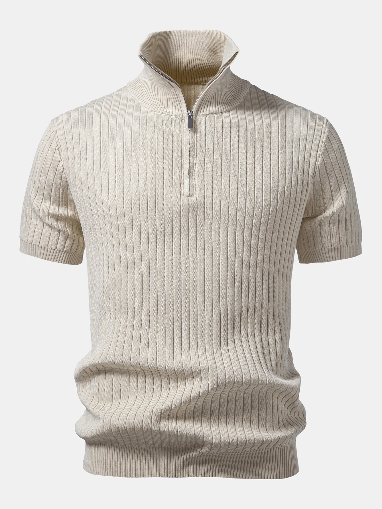 Ribbed Quarter Zip Knit Polo