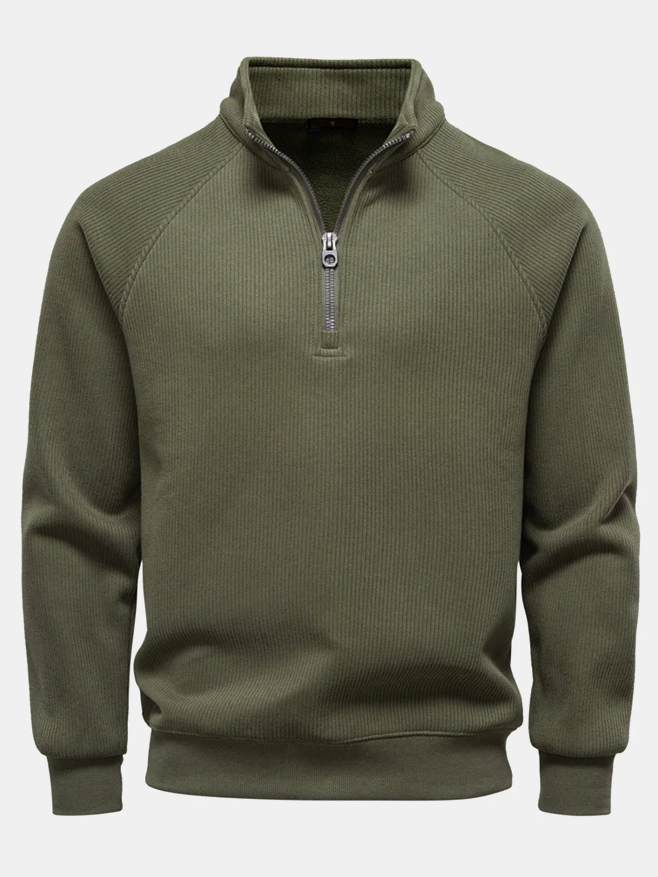 Geripptes Raglanärmel Viertel-Reißverschluss Sweatshirt