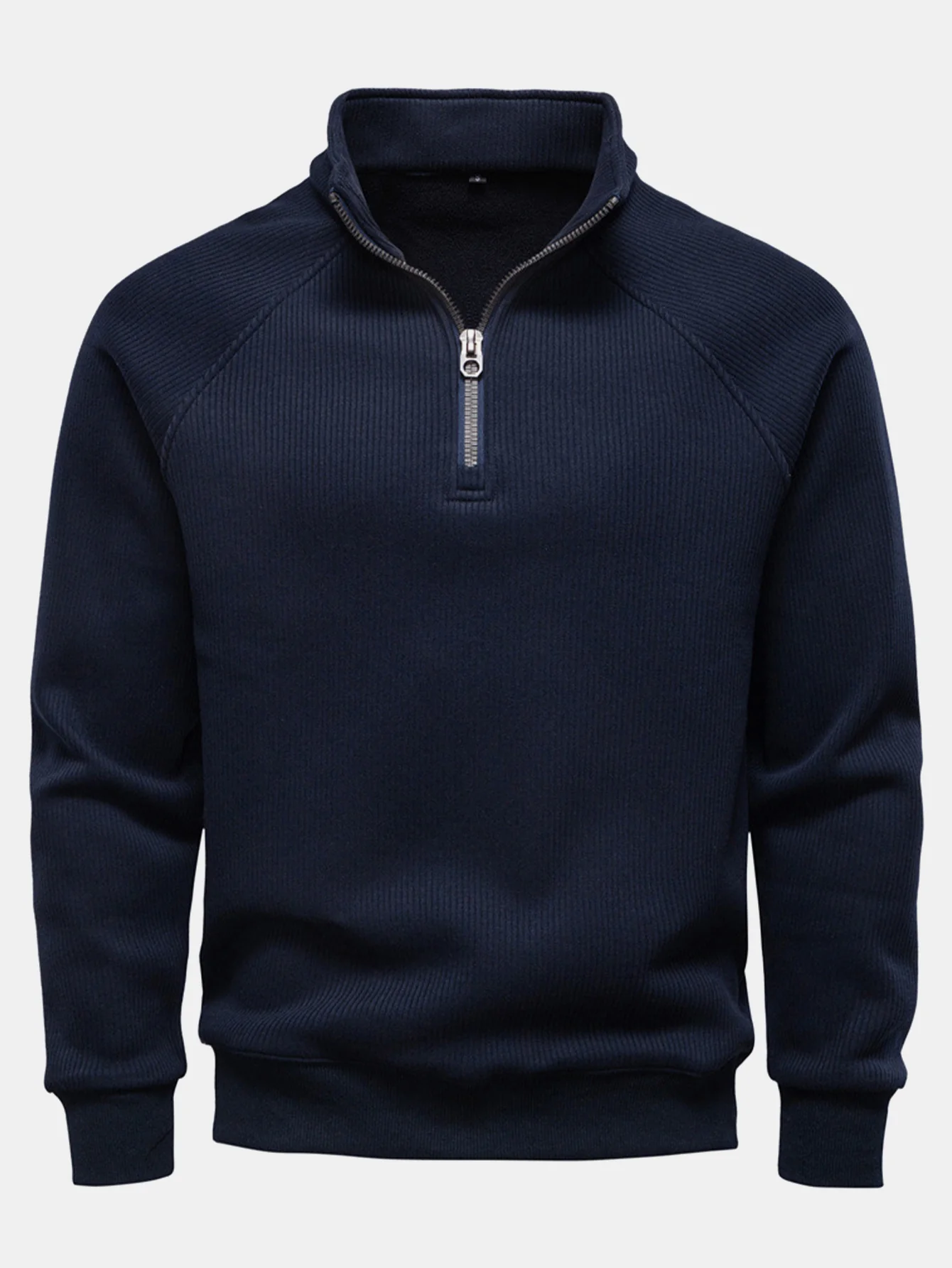 Geripptes Raglanärmel Viertel-Reißverschluss Sweatshirt - Image 3