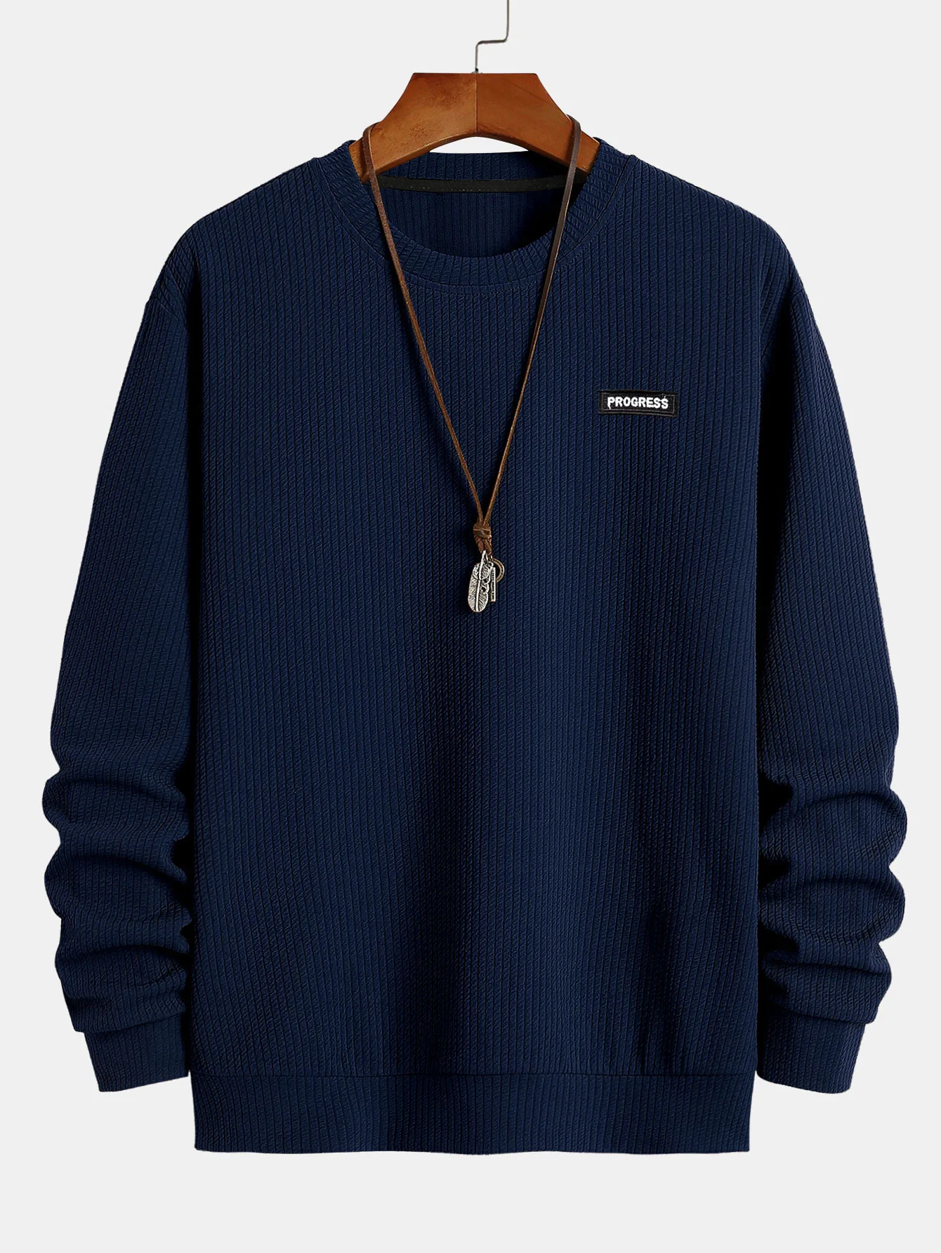 Geripptes strukturiertes Sweatshirt mit Rundhalsausschnitt - Image 3