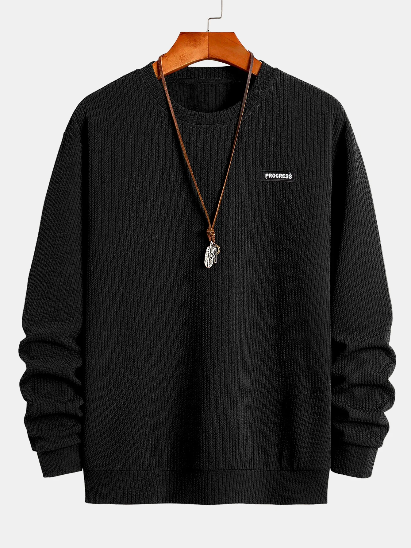 Geripptes strukturiertes Sweatshirt mit Rundhalsausschnitt - Image 5