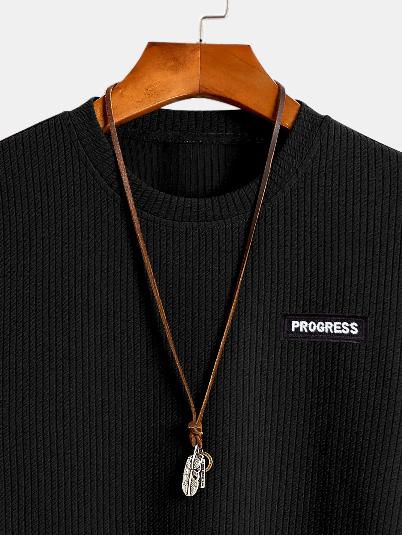 Geripptes strukturiertes Sweatshirt mit Rundhalsausschnitt - Image 7