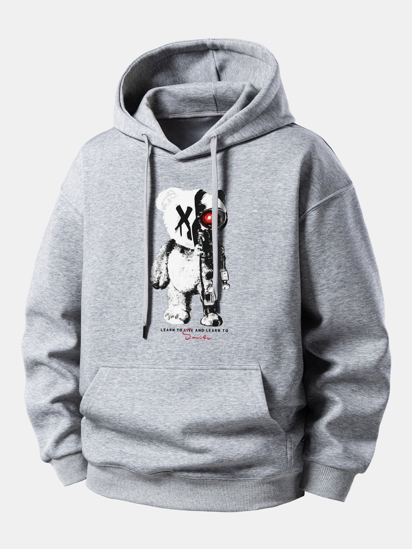 Robot Bear Print Relax Fit Hoodie - Image 4