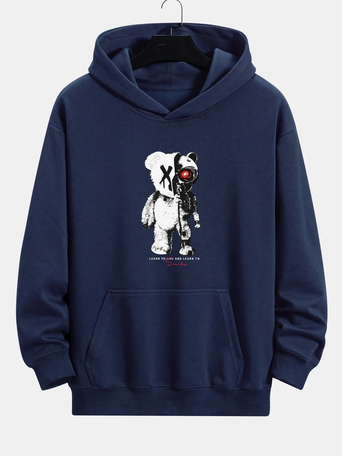 Robot Bear Print Relax Fit Hoodie - Image 3